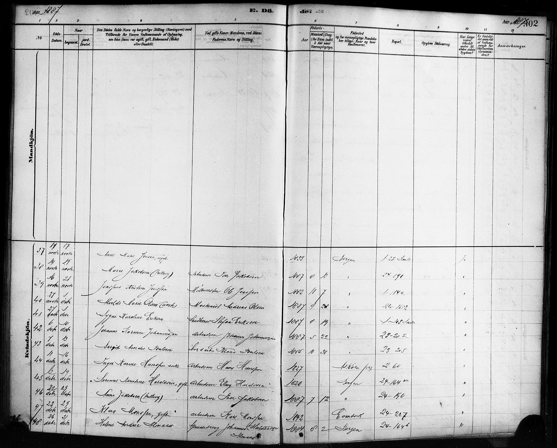 Sandviken Sokneprestembete, SAB/A-77601/H/Ha/L0002: Parish register (official) no. A 2, 1878-1896, p. 302