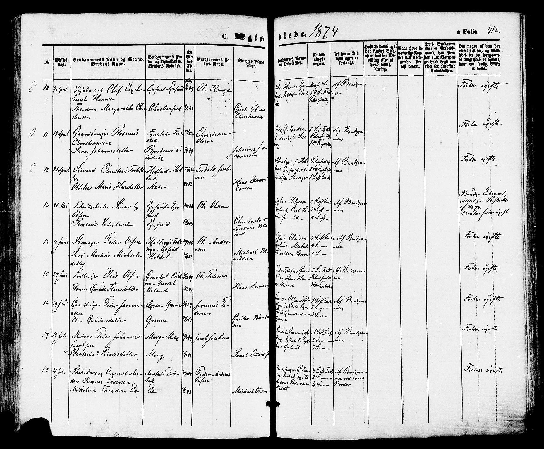 Eigersund sokneprestkontor, AV/SAST-A-101807/S08/L0014: Parish register (official) no. A 13, 1866-1878, p. 412