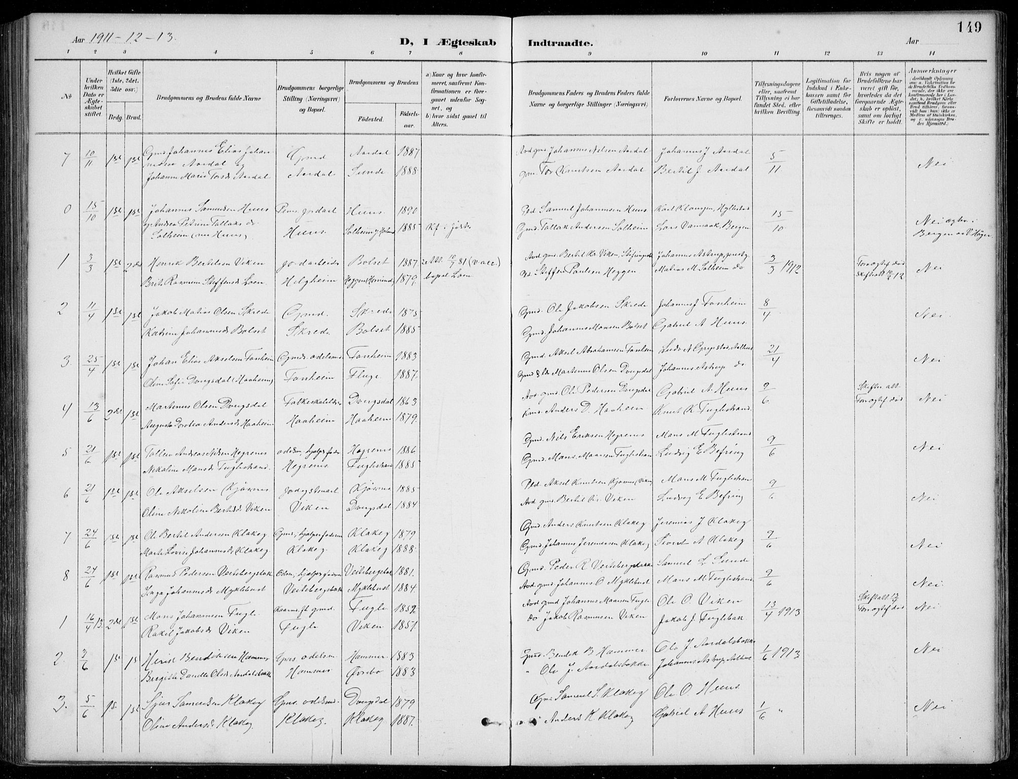 Jølster sokneprestembete, SAB/A-80701/H/Hab/Habb/L0002: Parish register (copy) no. B 2, 1887-1920, p. 149