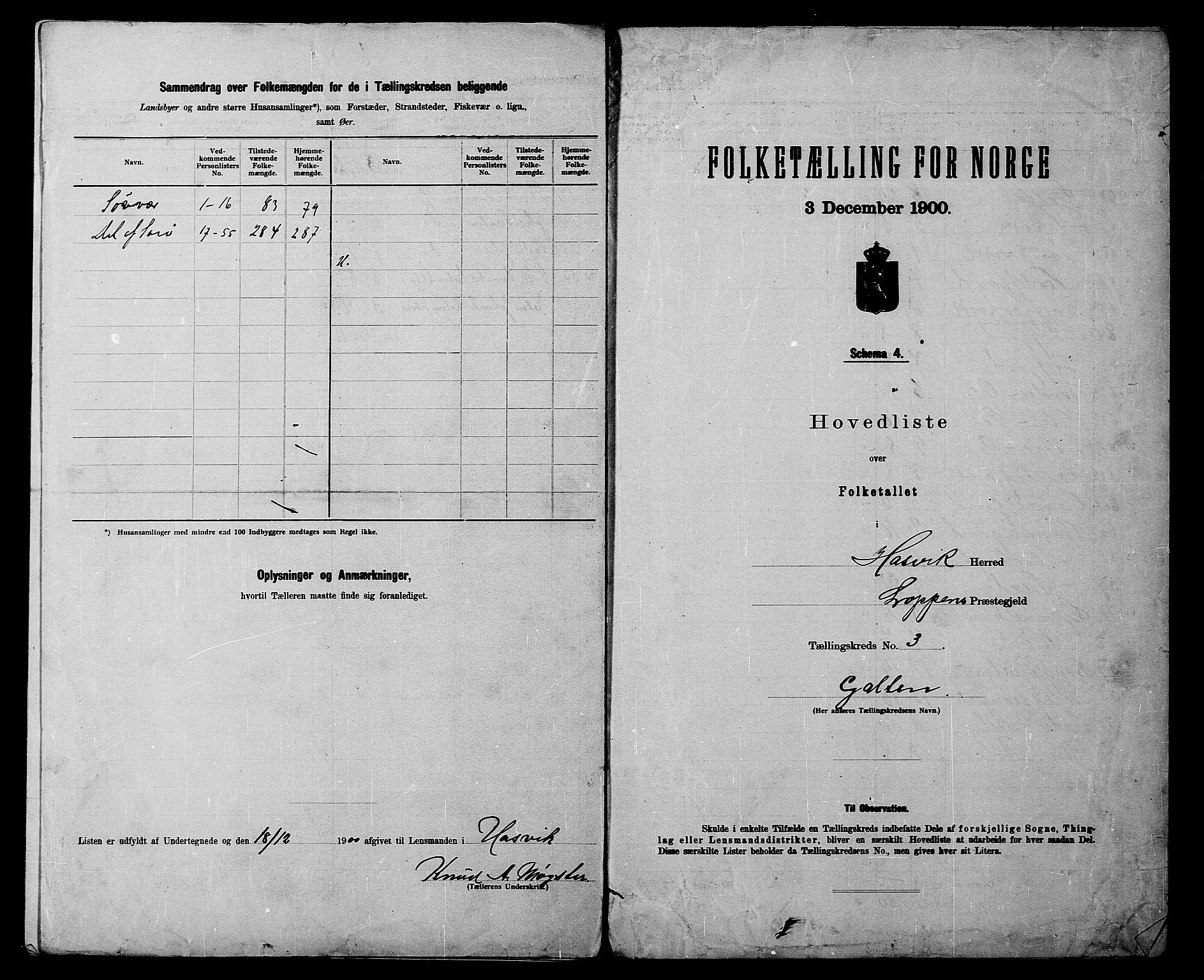 SATØ, 1900 census for Hasvik, 1900, p. 8