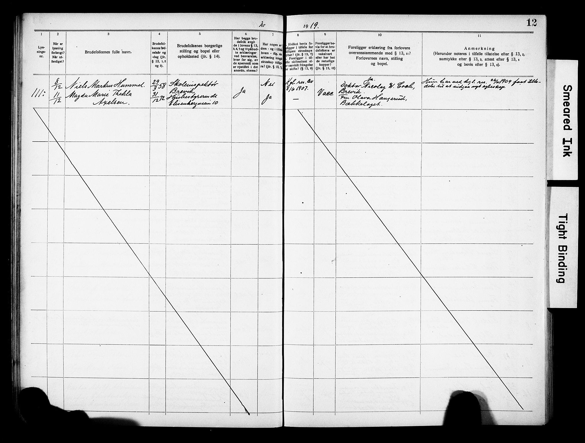 Frogner prestekontor Kirkebøker, AV/SAO-A-10886/H/Ha/L0005: Banns register no. 5, 1919-1927, p. 12