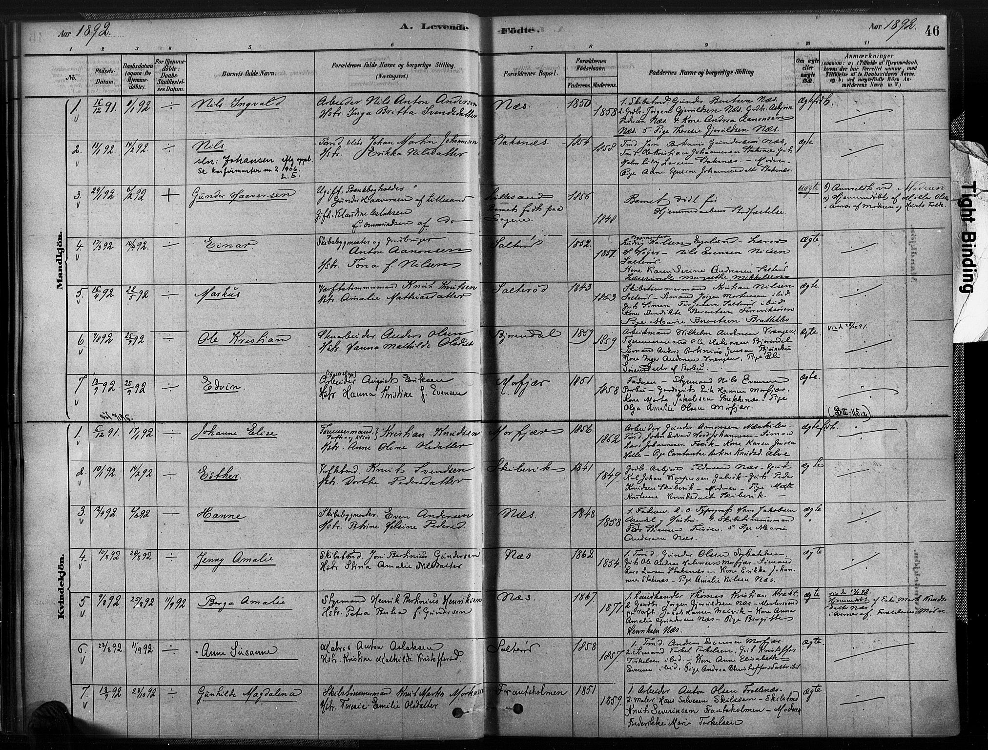Austre Moland sokneprestkontor, SAK/1111-0001/F/Fa/Fab/L0001: Parish register (official) no. A 1, 1878-1898, p. 46