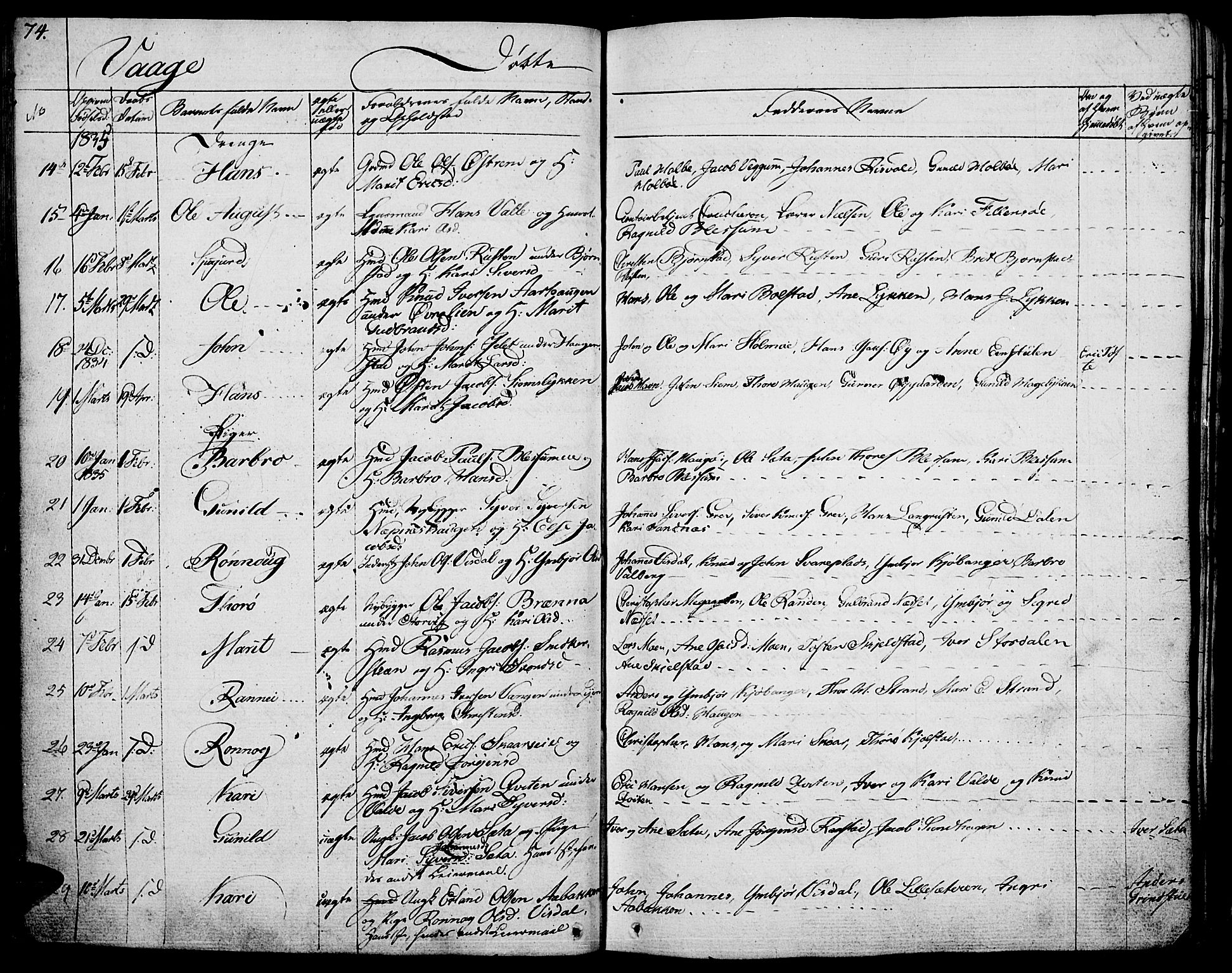 Vågå prestekontor, SAH/PREST-076/H/Ha/Haa/L0004: Parish register (official) no. 4 /1, 1827-1842, p. 74