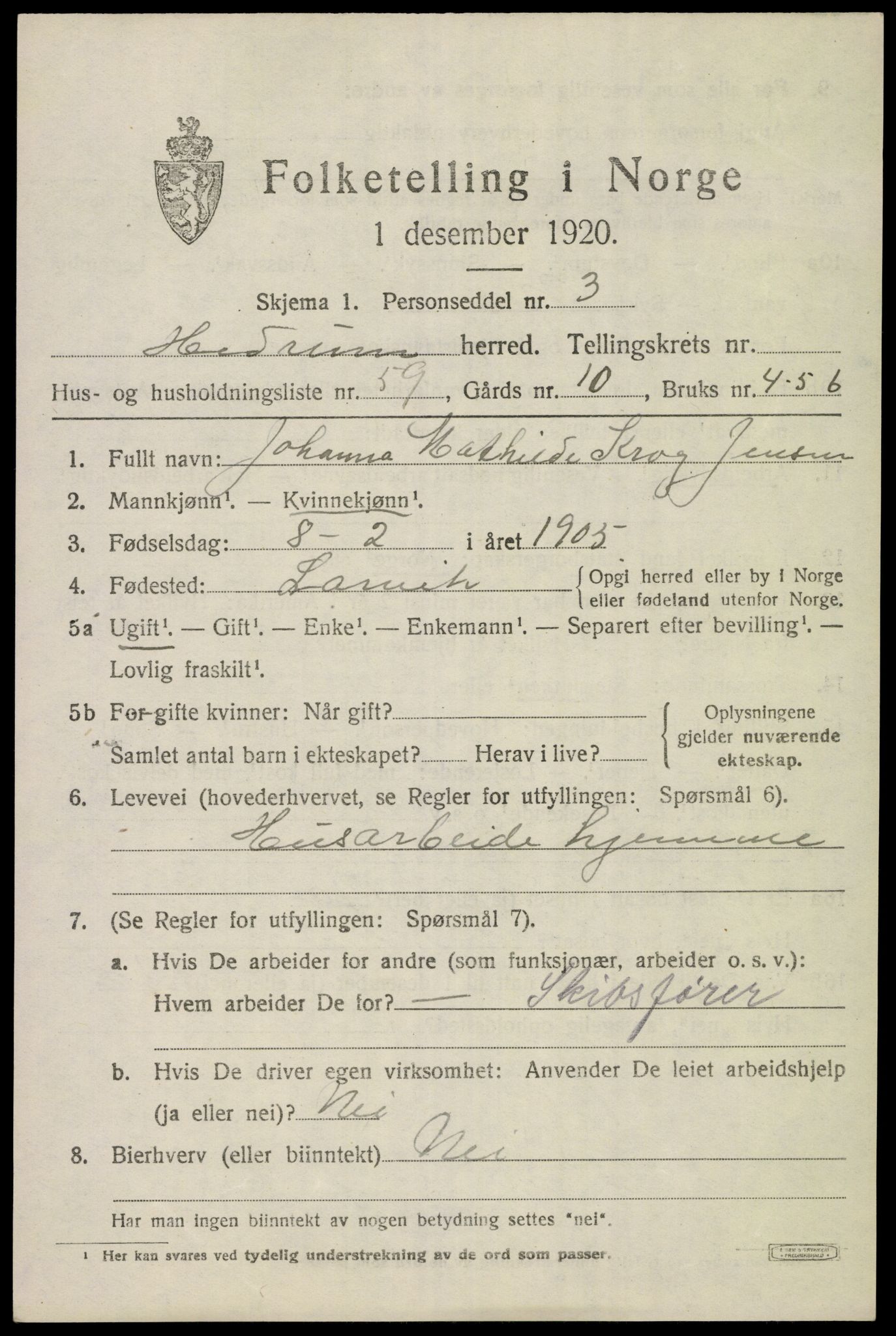 SAKO, 1920 census for Hedrum, 1920, p. 3271