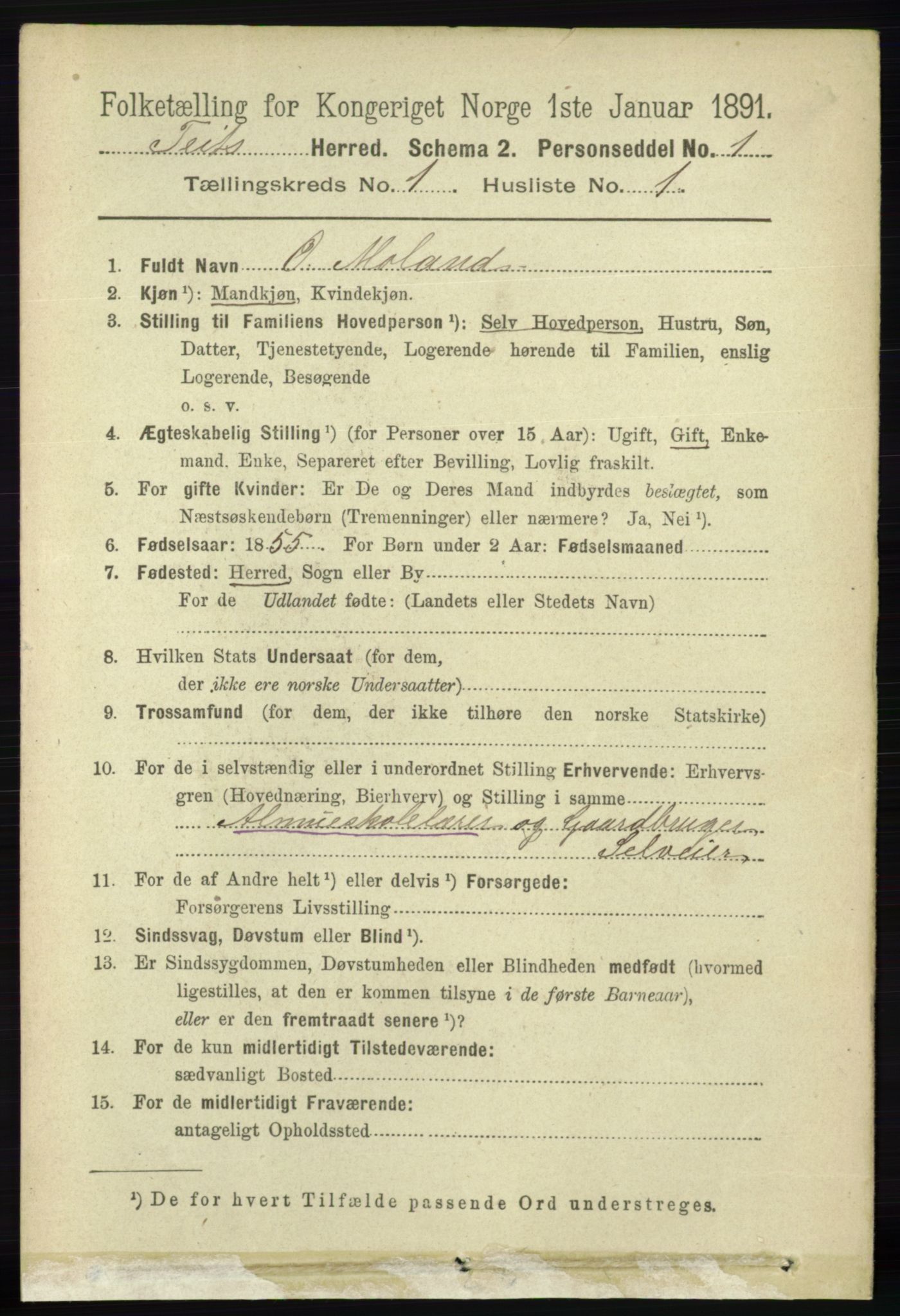 RA, 1891 census for 1013 Tveit, 1891, p. 86