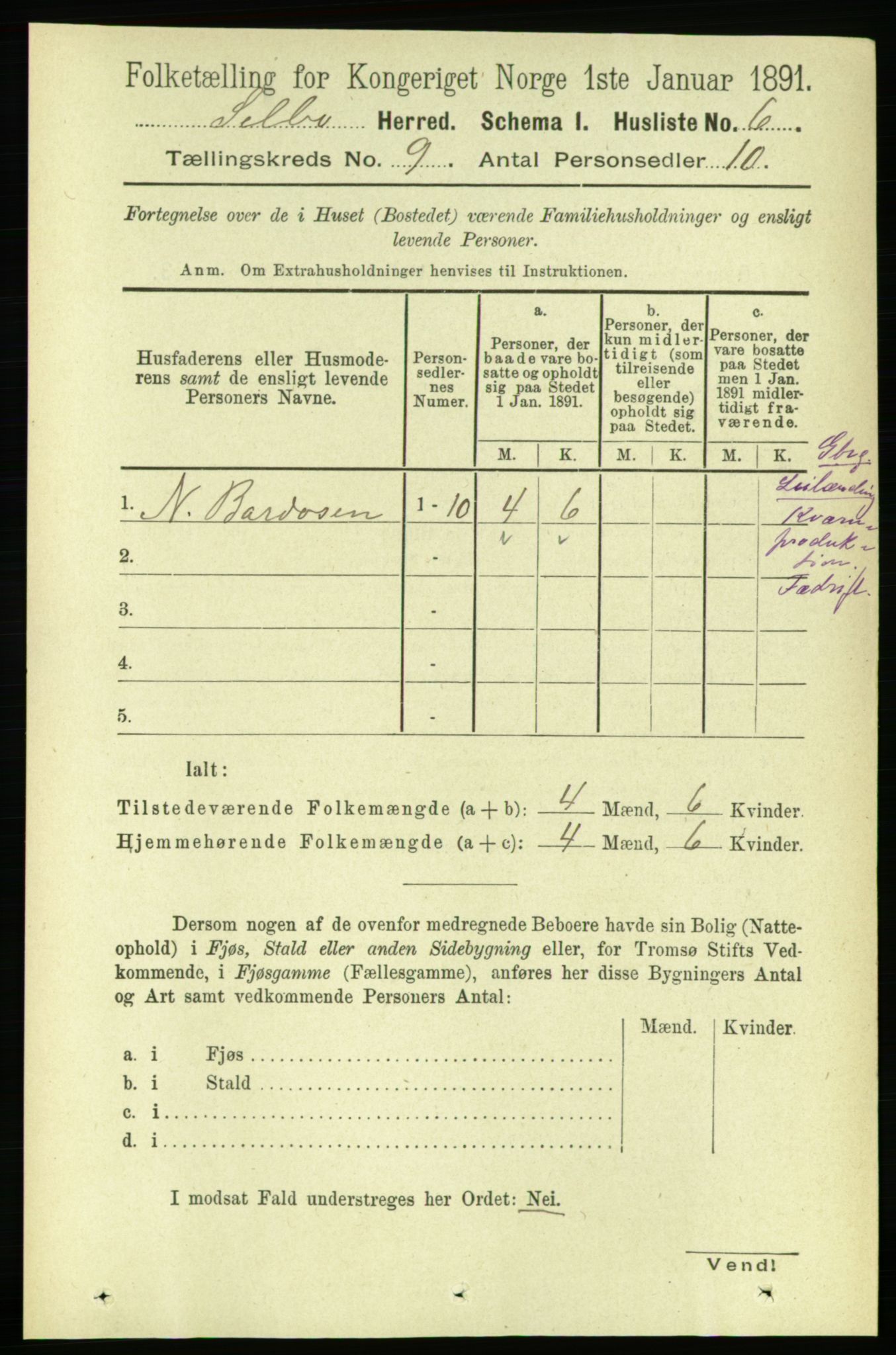 RA, 1891 census for 1664 Selbu, 1891, p. 3313