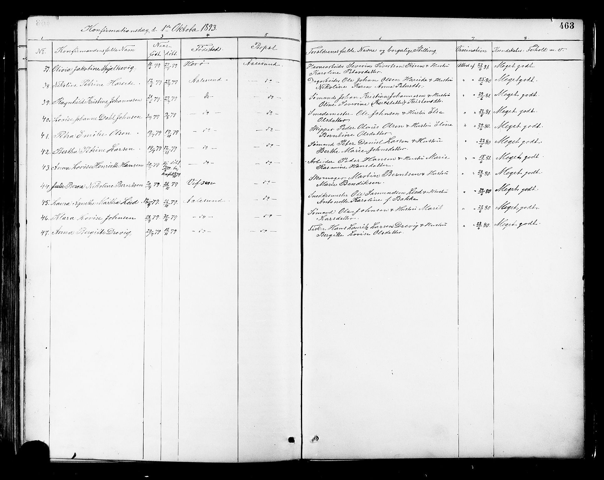 Ministerialprotokoller, klokkerbøker og fødselsregistre - Møre og Romsdal, SAT/A-1454/529/L0455: Parish register (official) no. 529A05, 1885-1893, p. 463