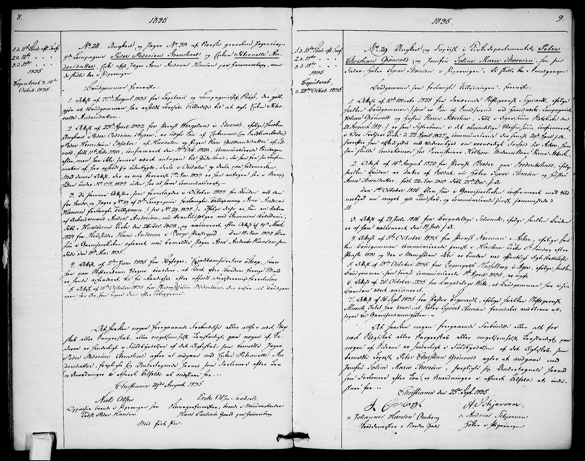 Garnisonsmenigheten Kirkebøker, AV/SAO-A-10846/H/Ha/L0003: Banns register no. I 3, 1835-1840, p. 8-9