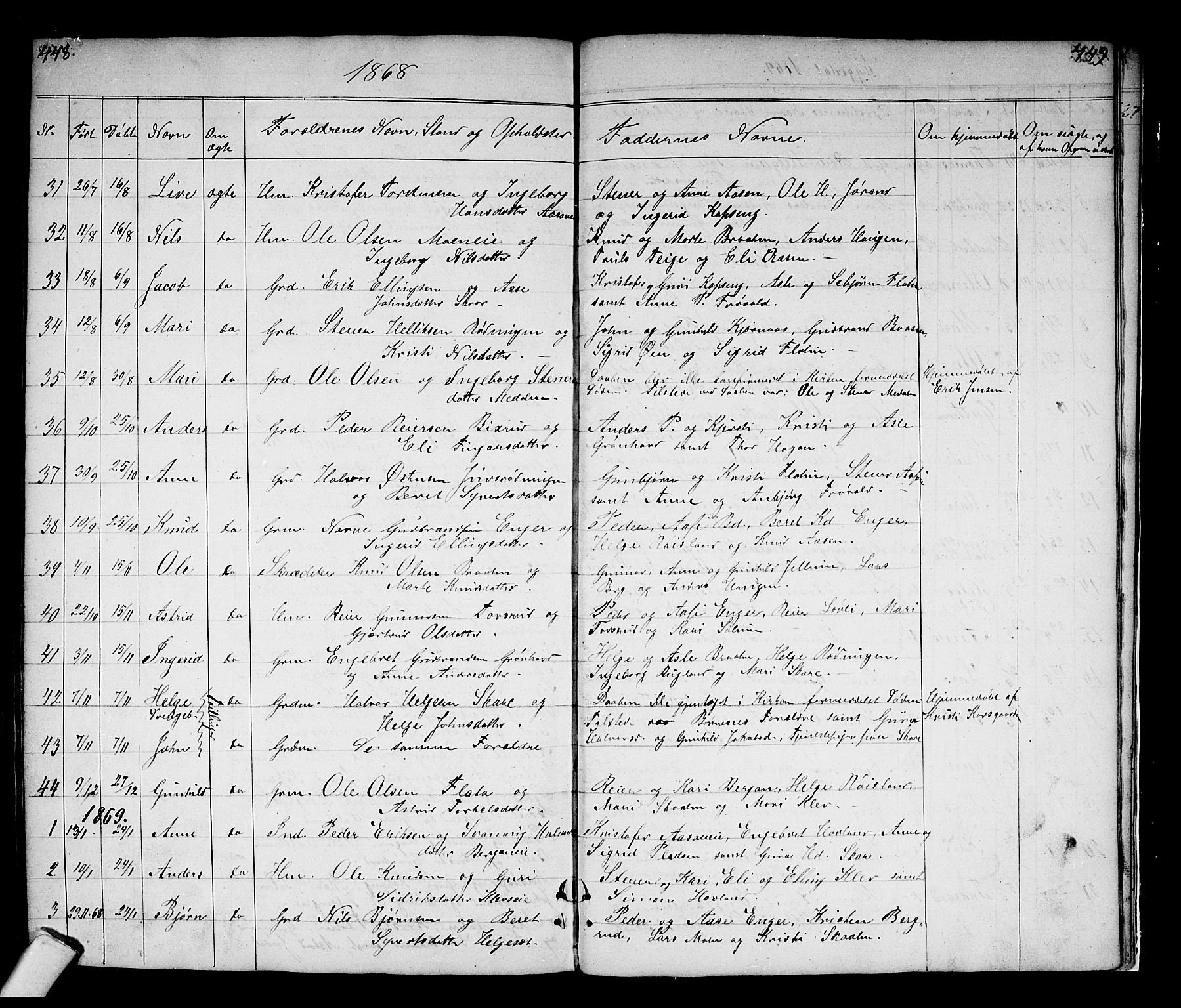 Sigdal kirkebøker, SAKO/A-245/G/Gb/L0001: Parish register (copy) no. II 1, 1841-1874, p. 448-449