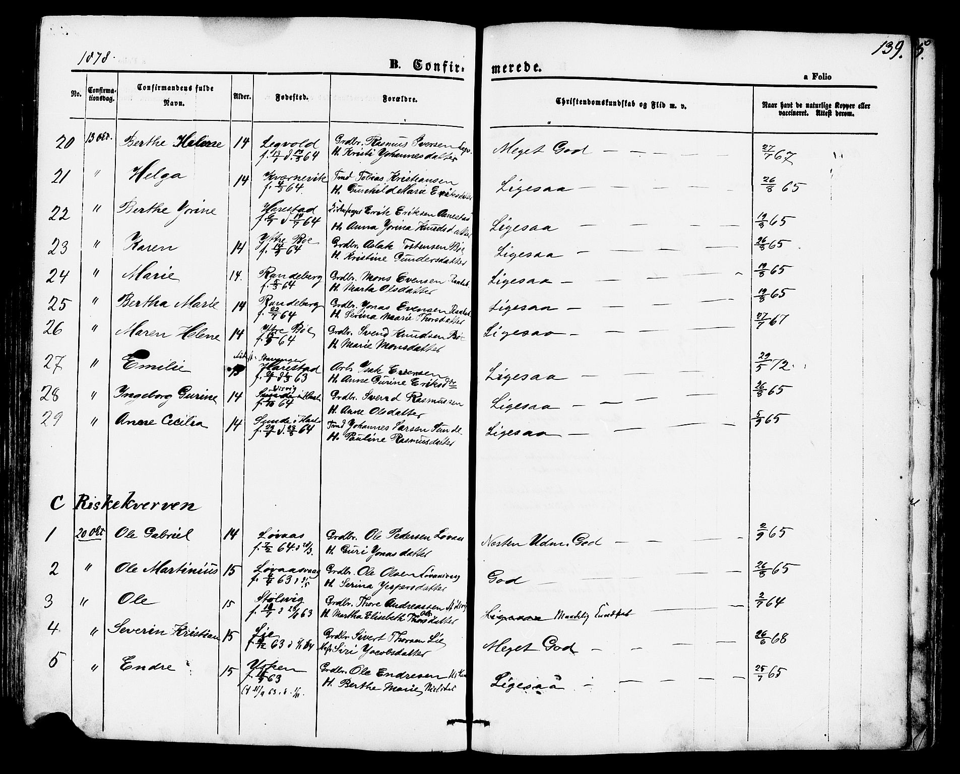 Hetland sokneprestkontor, AV/SAST-A-101826/30/30BA/L0004: Parish register (official) no. A 4, 1862-1881, p. 139