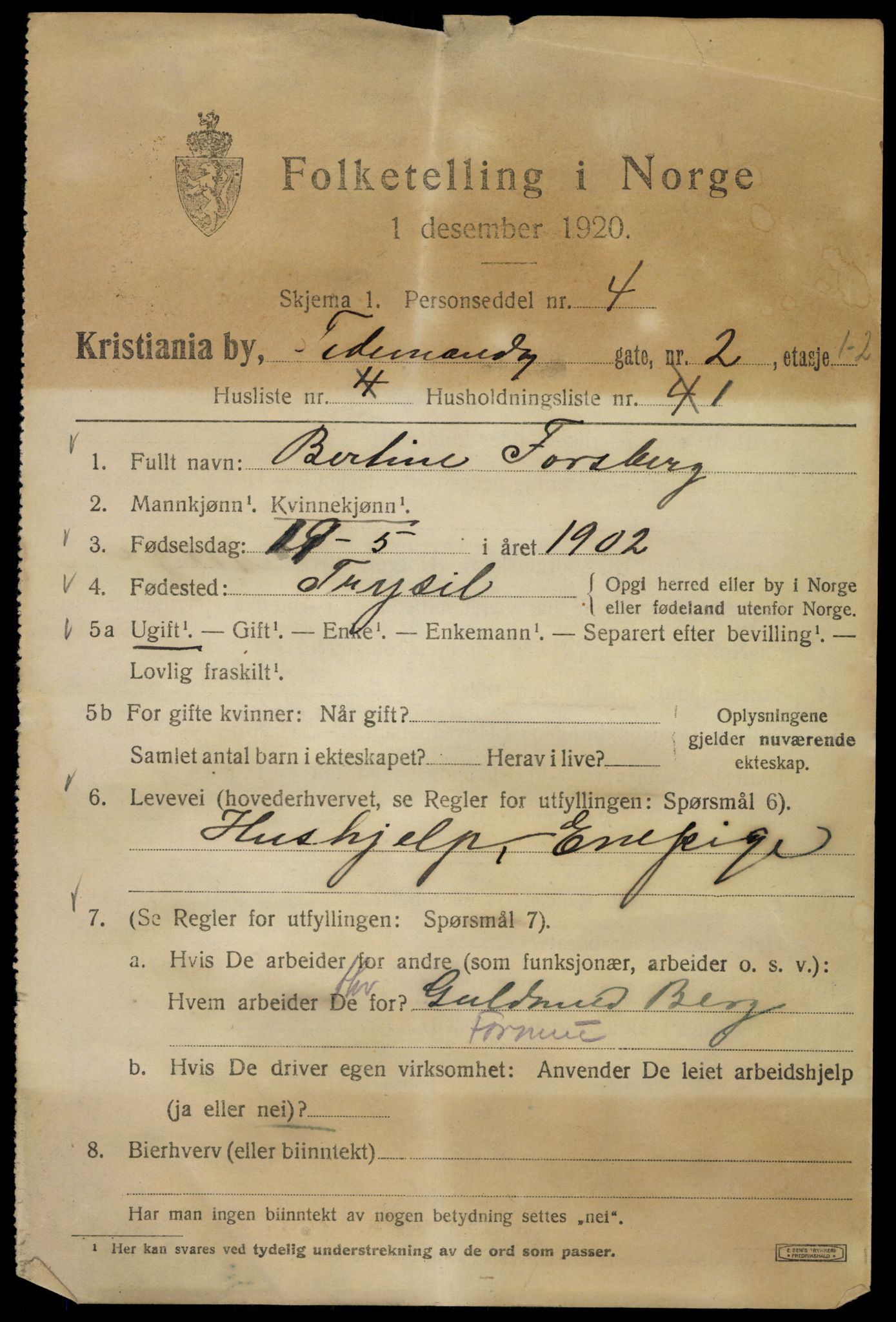 SAO, 1920 census for Kristiania, 1920, p. 581619