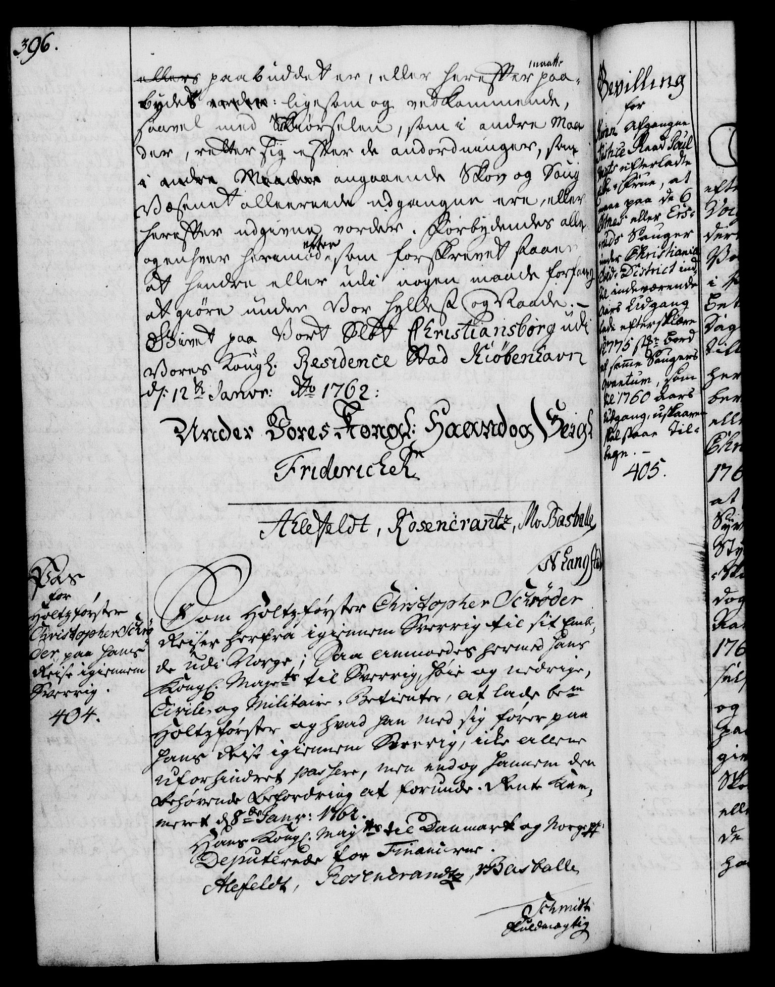 Rentekammeret, Kammerkanselliet, AV/RA-EA-3111/G/Gg/Gga/L0007: Norsk ekspedisjonsprotokoll med register (merket RK 53.7), 1759-1768, p. 396