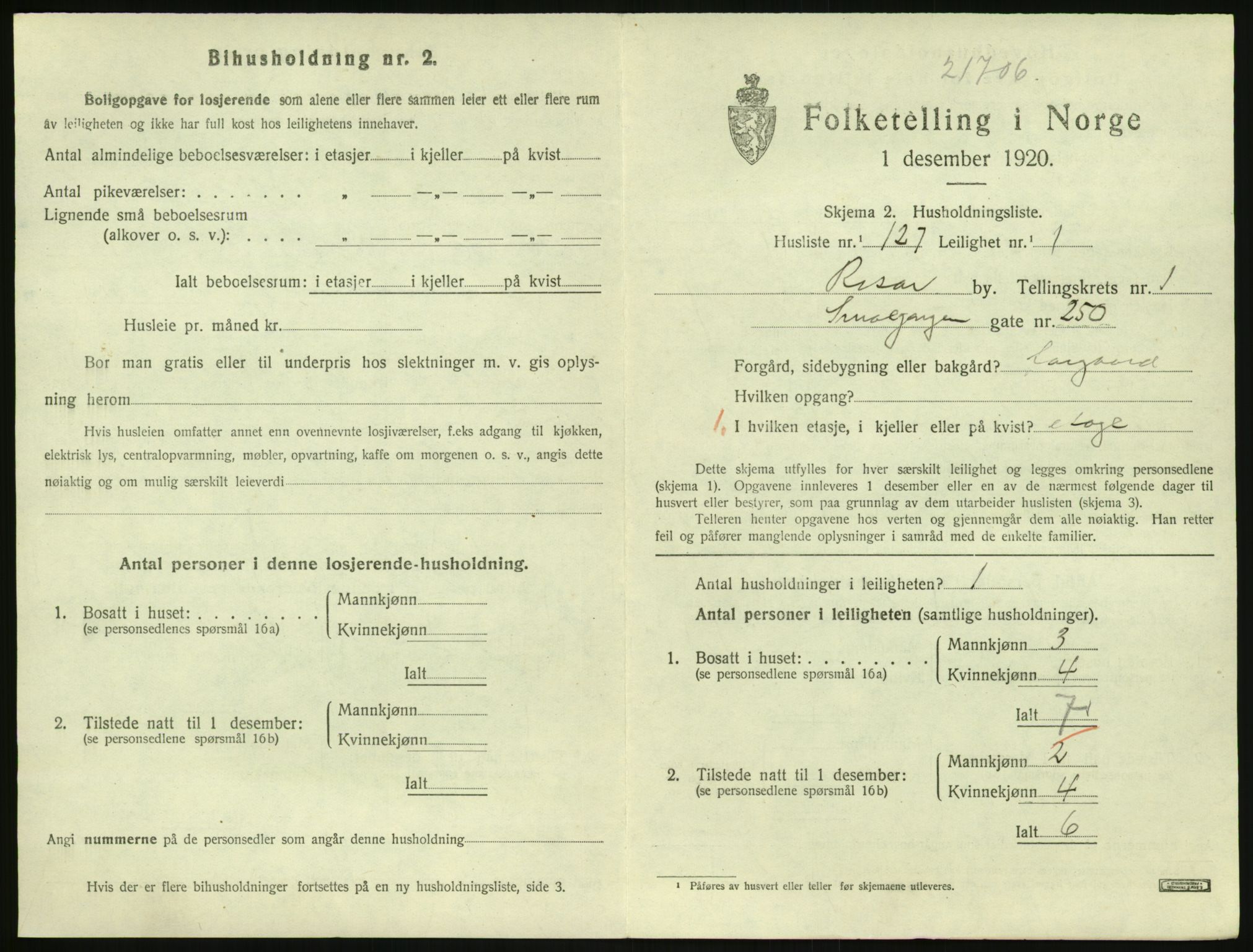 SAK, 1920 census for Risør, 1920, p. 1657