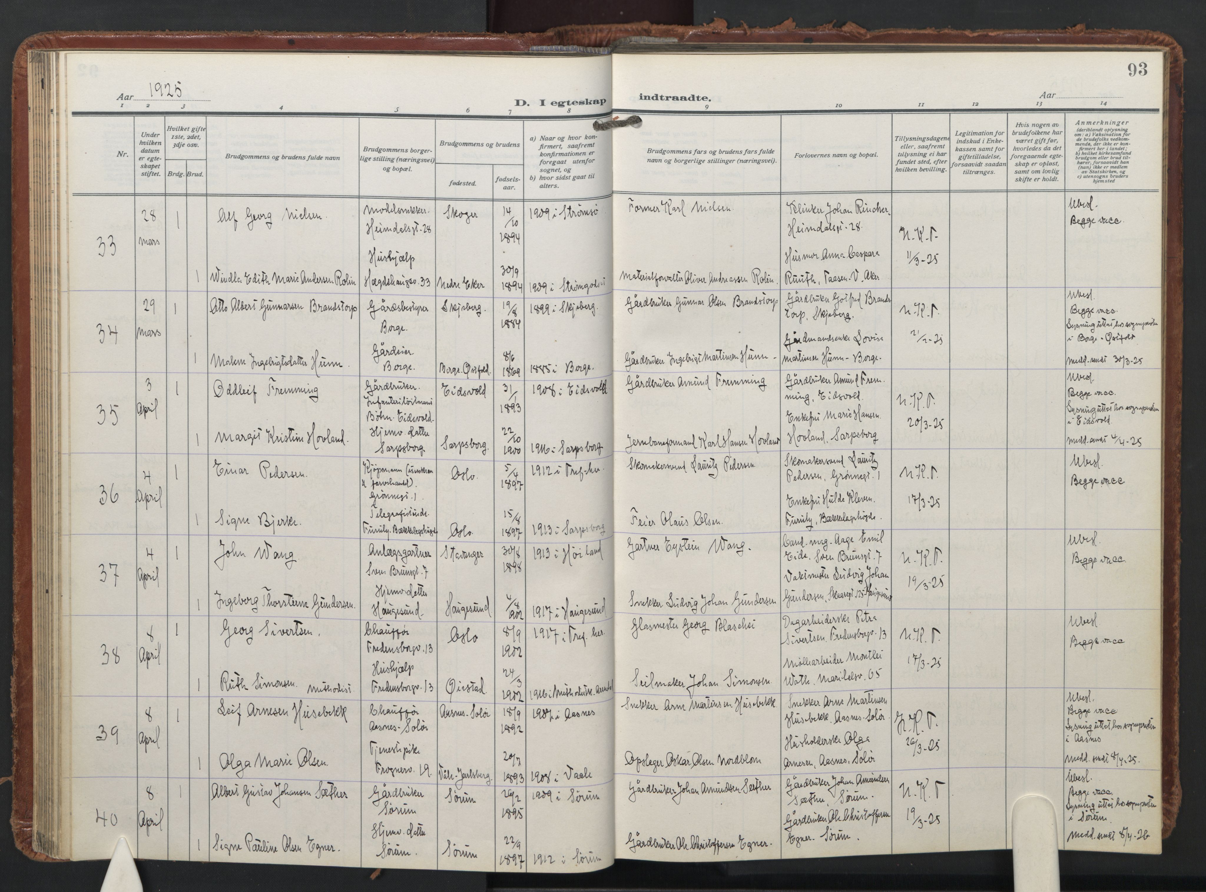 Trefoldighet prestekontor Kirkebøker, AV/SAO-A-10882/F/Fc/L0009: Parish register (official) no. III 9, 1922-1936, p. 93