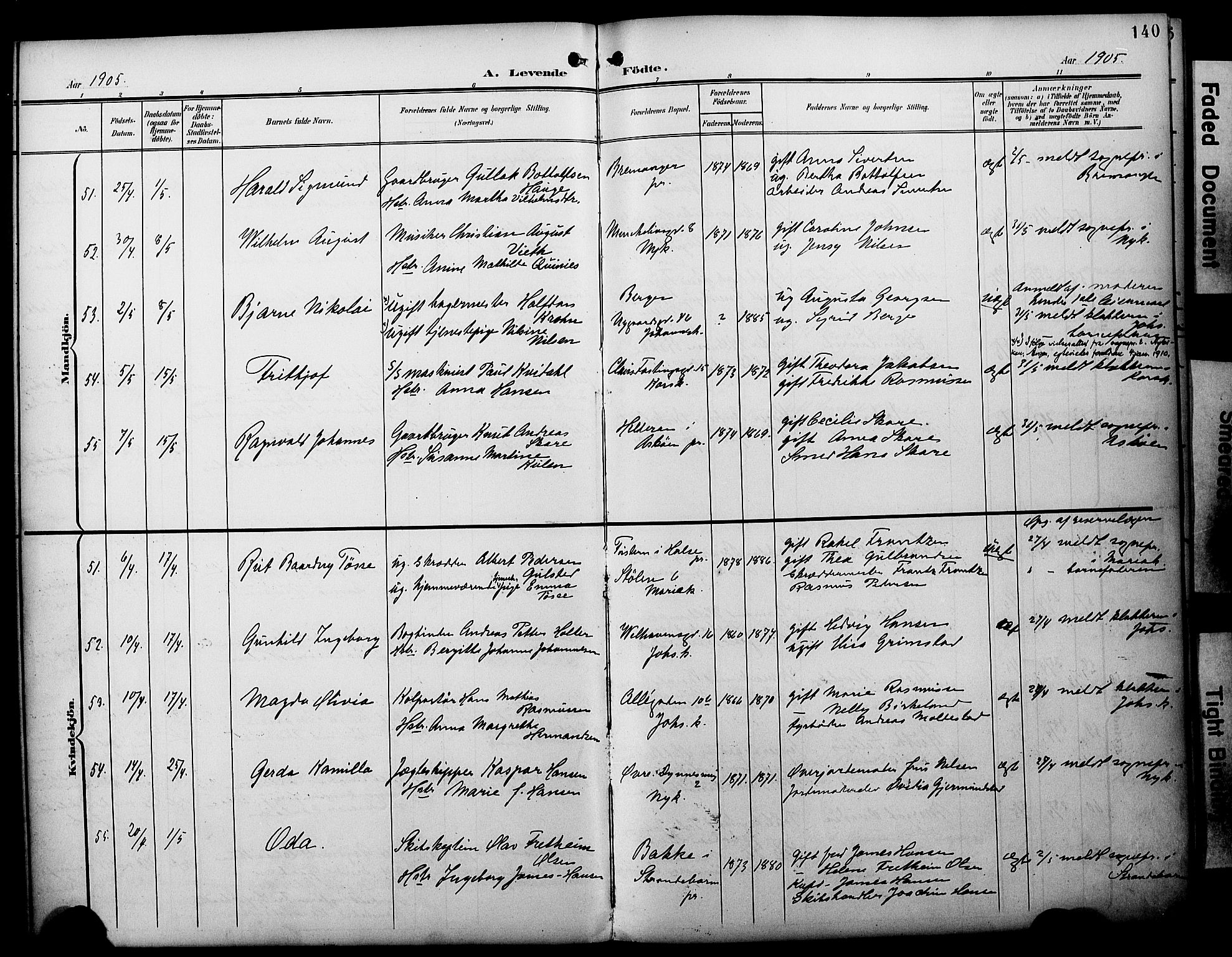Fødselsstiftelsens sokneprestembete*, SAB/-: Parish register (official) no. A 3, 1901-1910, p. 140