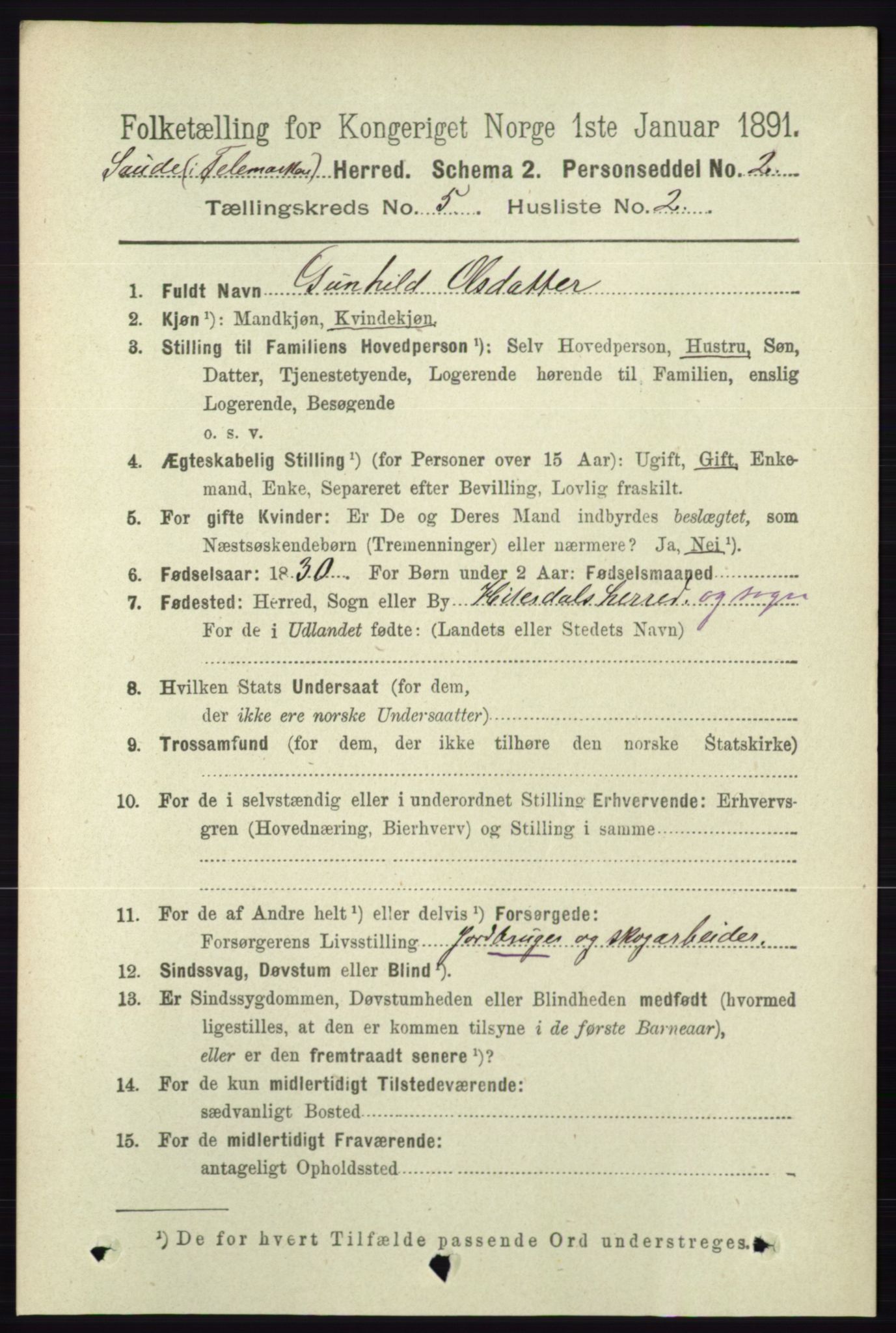 RA, 1891 census for 0822 Sauherad, 1891, p. 1433