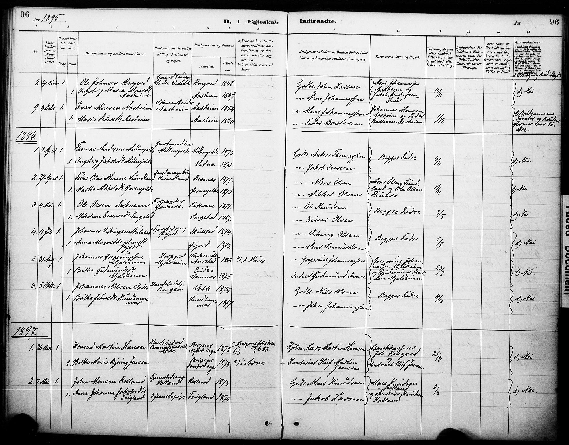 Haus sokneprestembete, SAB/A-75601/H/Haa: Parish register (official) no. B 1, 1887-1898, p. 96