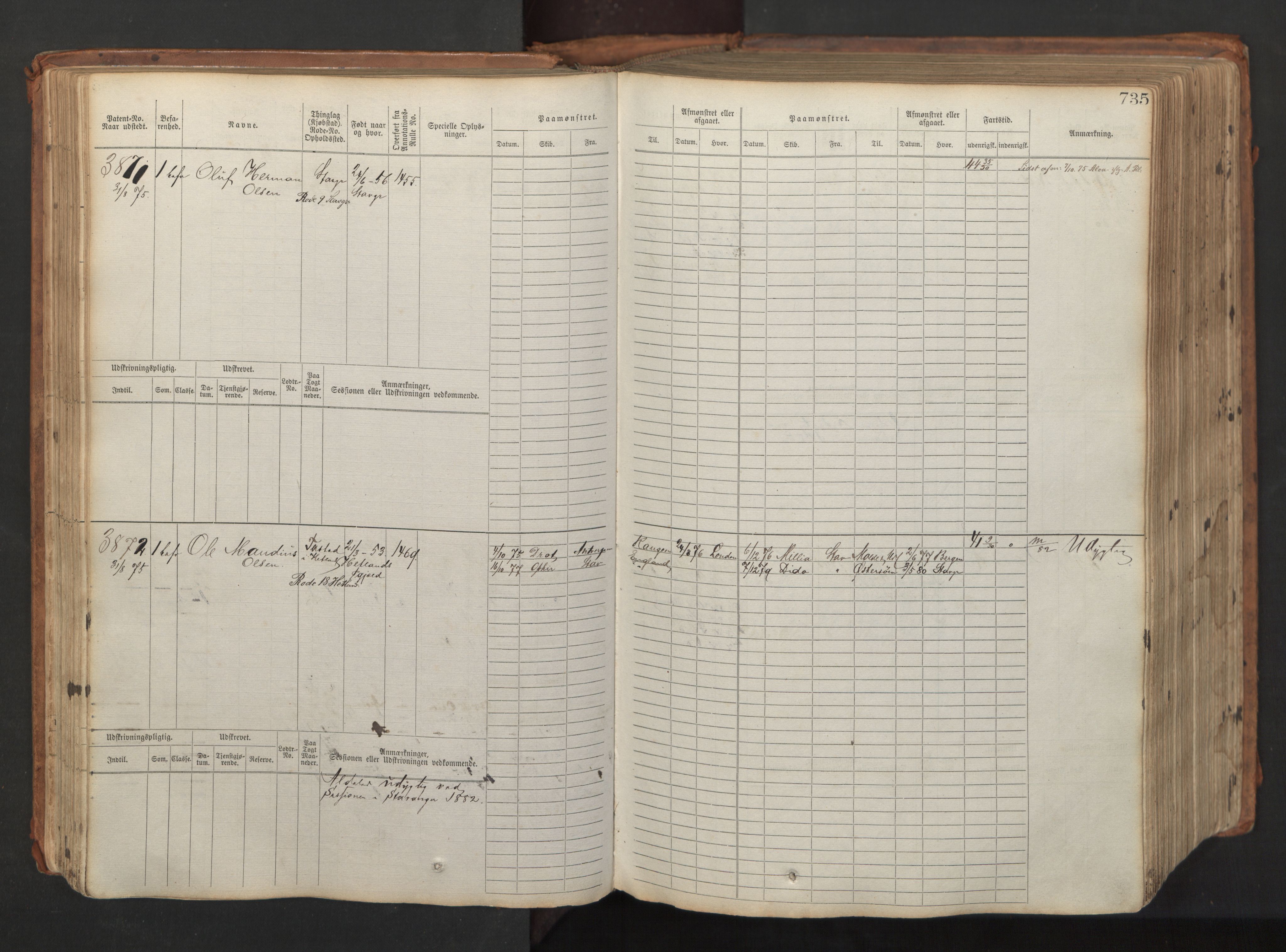 Stavanger sjømannskontor, AV/SAST-A-102006/F/Fb/Fbb/L0008: Sjøfartshovedrulle, patentnr. 3605-4804, 1873, p. 159