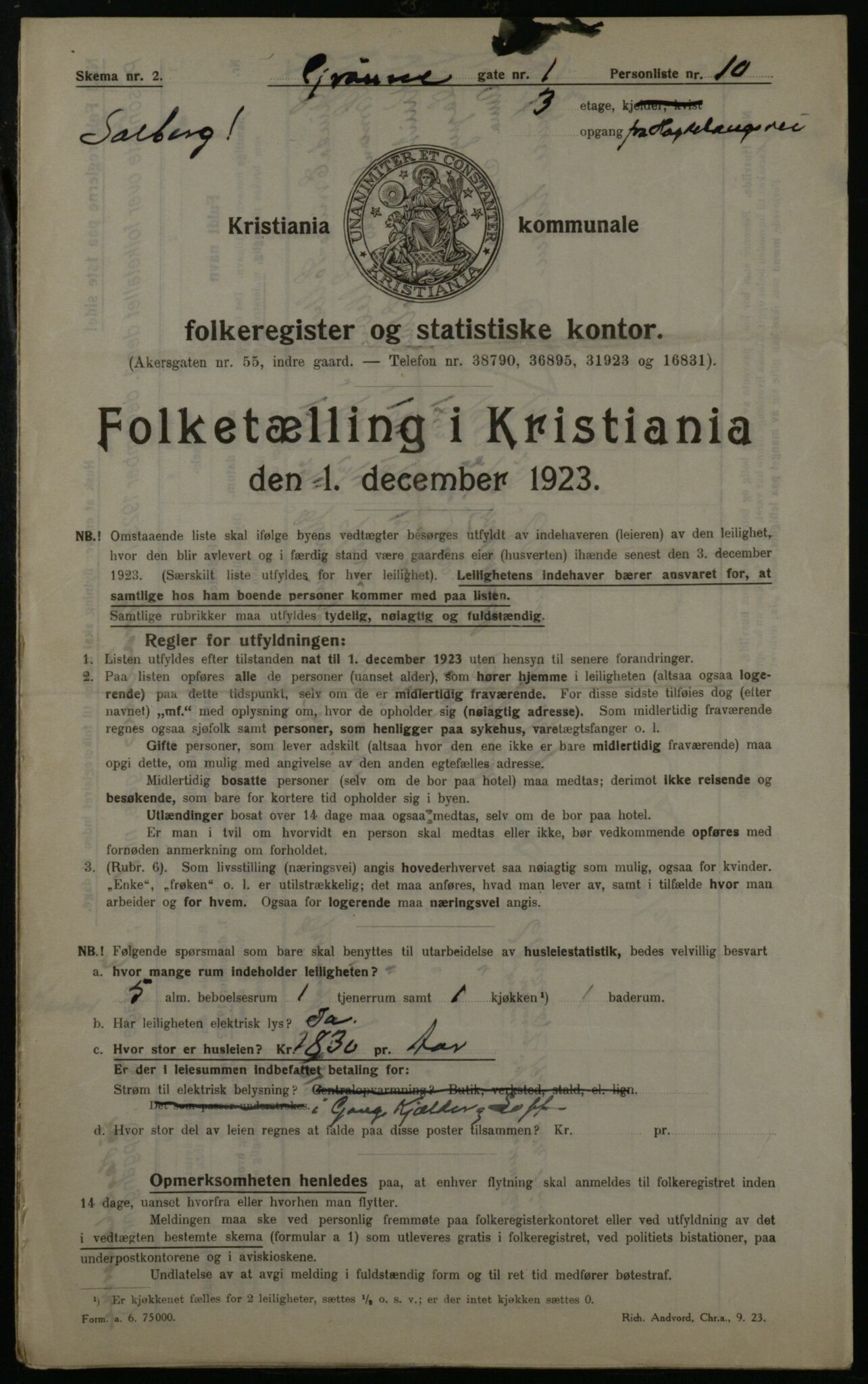 OBA, Municipal Census 1923 for Kristiania, 1923, p. 36097