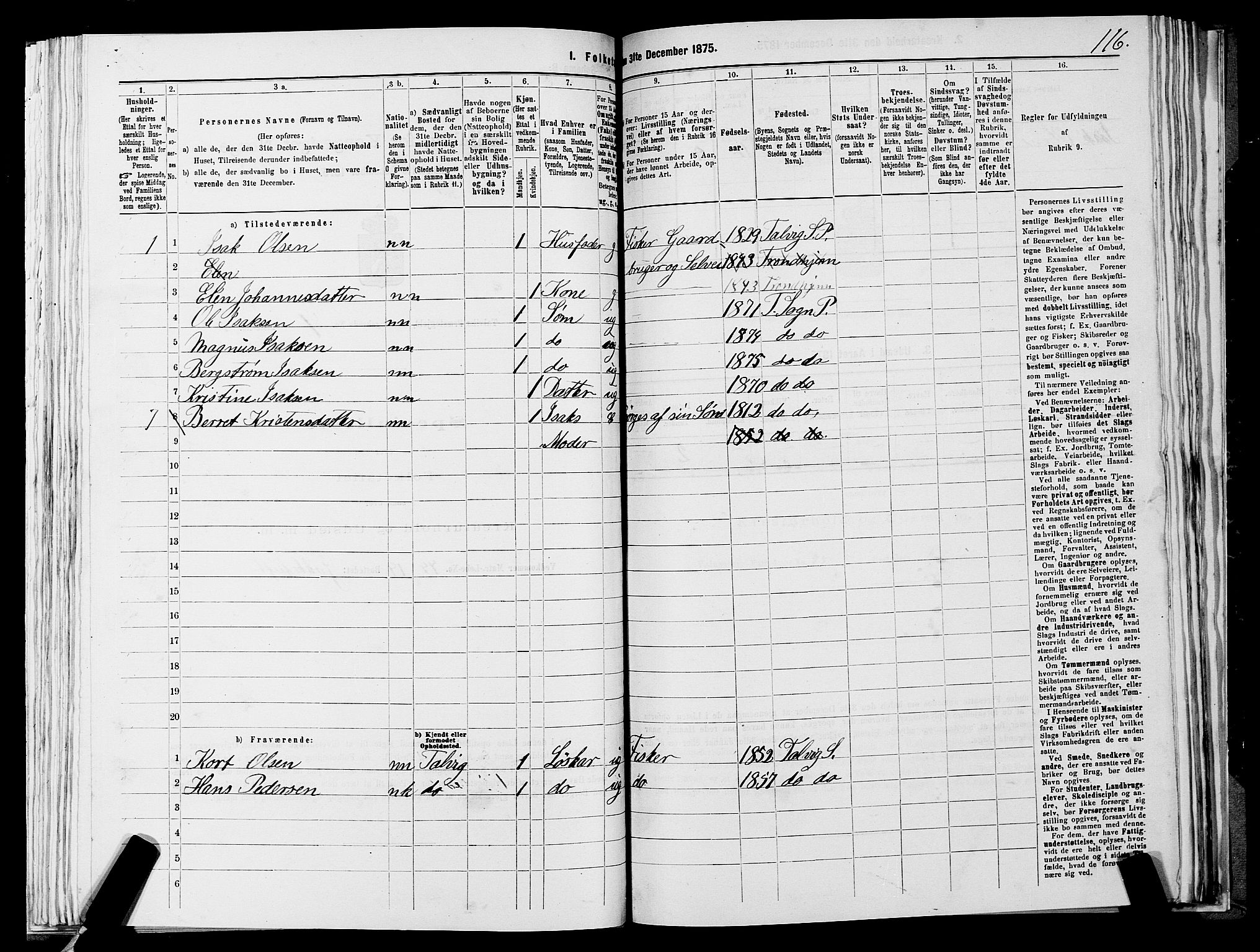 SATØ, 1875 census for 2013P Talvik, 1875, p. 3116