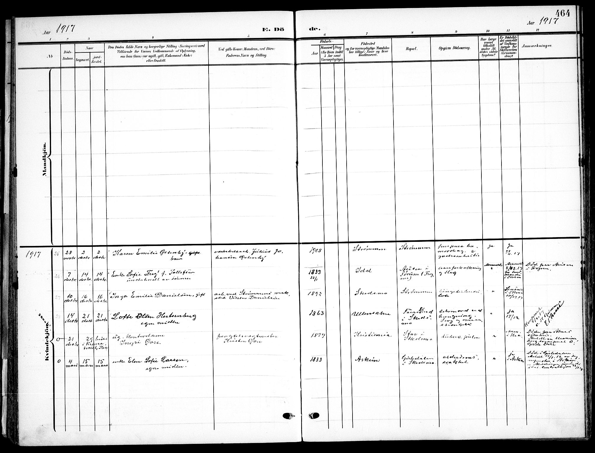 Skedsmo prestekontor Kirkebøker, AV/SAO-A-10033a/F/Fa/L0015: Parish register (official) no. I 15, 1902-1917, p. 464