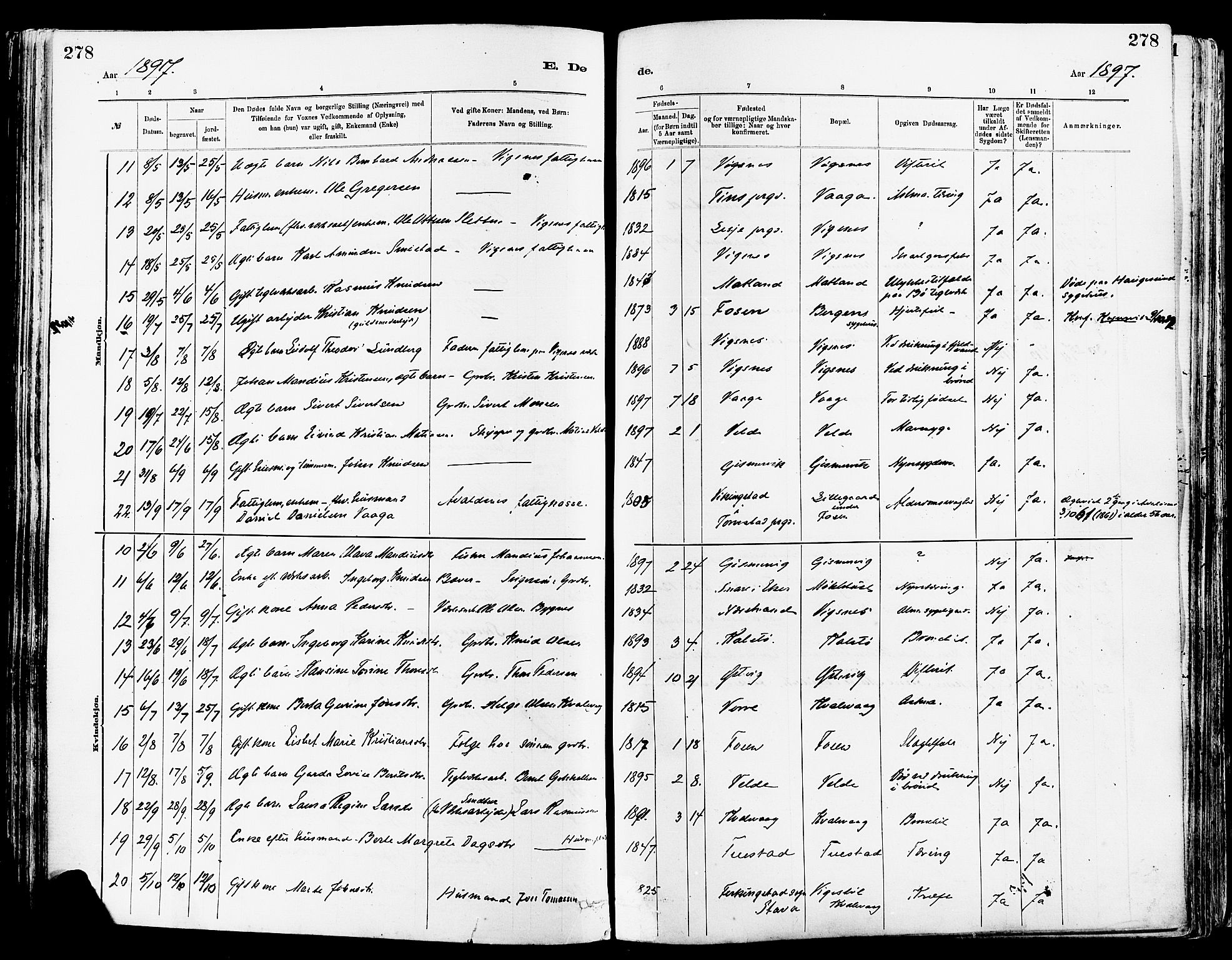 Avaldsnes sokneprestkontor, AV/SAST-A -101851/H/Ha/Haa/L0015: Parish register (official) no. A 15, 1880-1906, p. 278