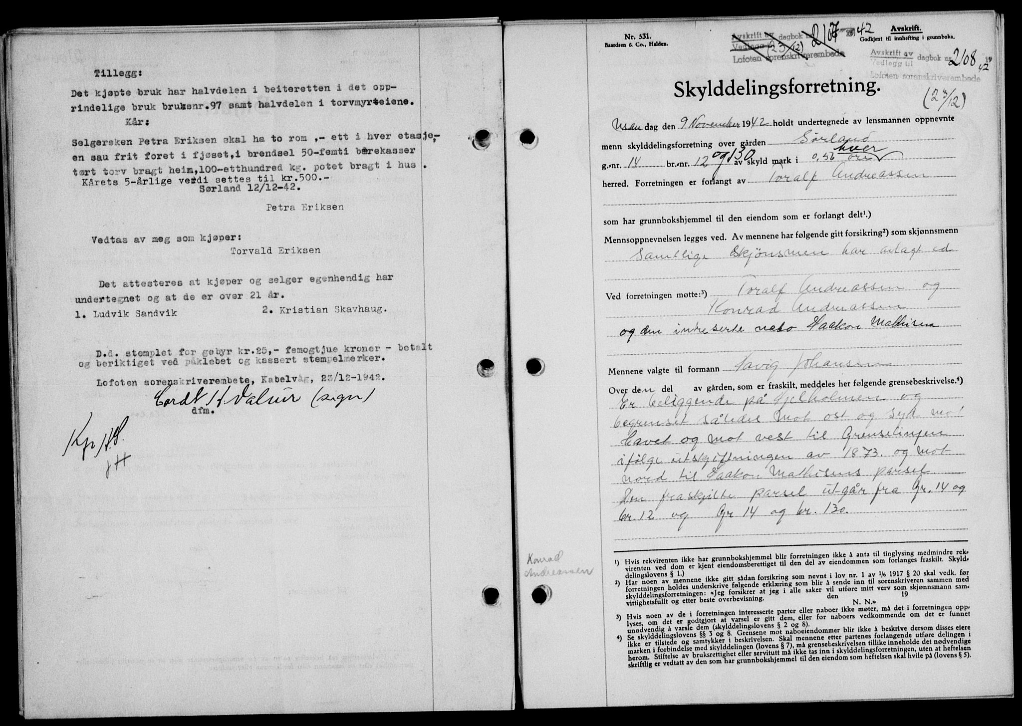 Lofoten sorenskriveri, SAT/A-0017/1/2/2C/L0010a: Mortgage book no. 10a, 1942-1943, Diary no: : 2108/1942