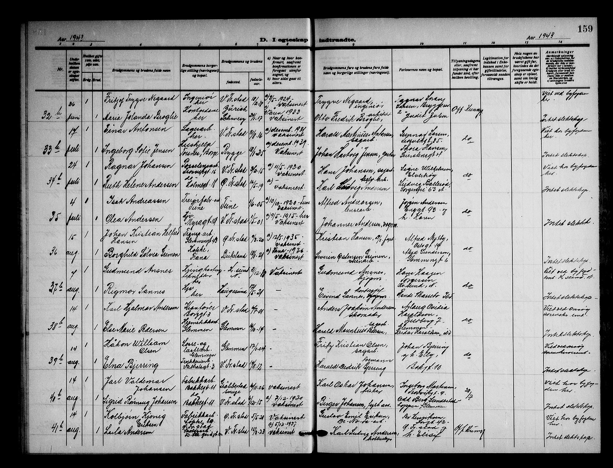 Fredrikstad domkirkes prestekontor Kirkebøker, SAO/A-10906/G/Ga/L0006: Parish register (copy) no. 6, 1923-1949, p. 159