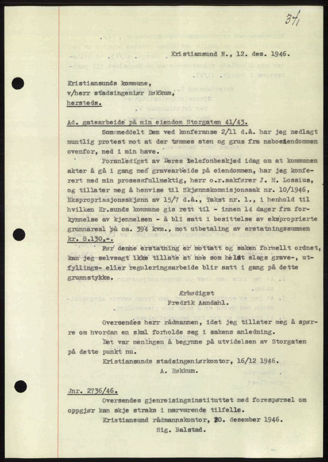 Kristiansund byfogd, AV/SAT-A-4587/A/27: Mortgage book no. 39b, 1946-1947, Diary no: : 329/1947