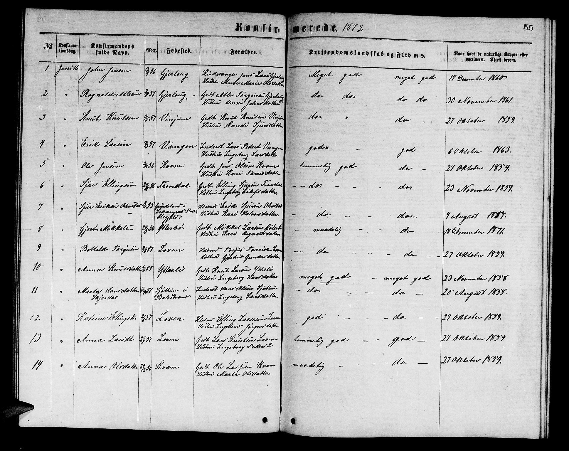 Aurland sokneprestembete, SAB/A-99937/H/Hb/Hba/L0001: Parish register (copy) no. A 1, 1868-1881, p. 55