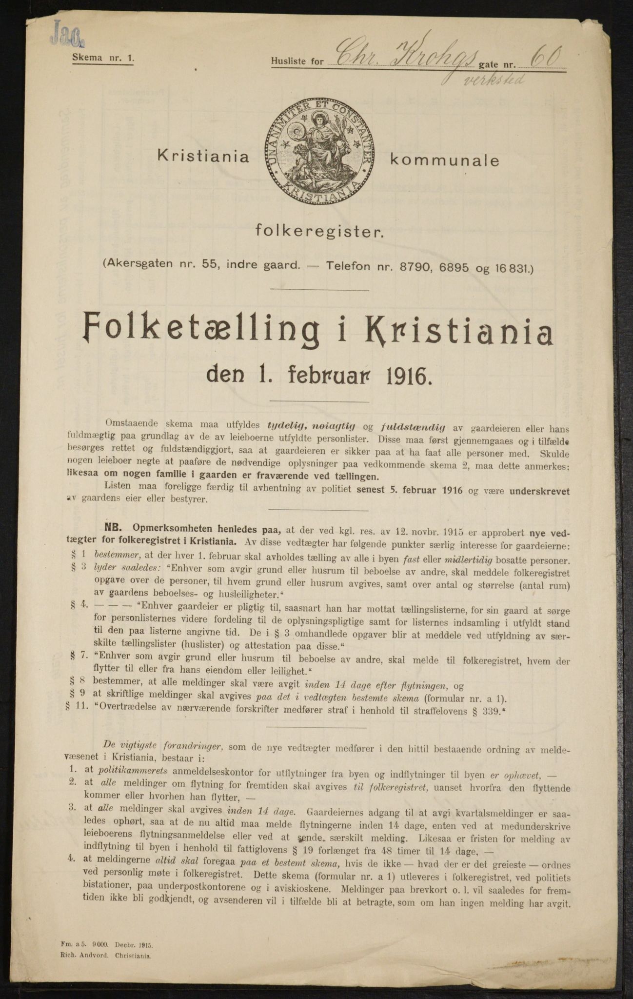 OBA, Municipal Census 1916 for Kristiania, 1916, p. 12381