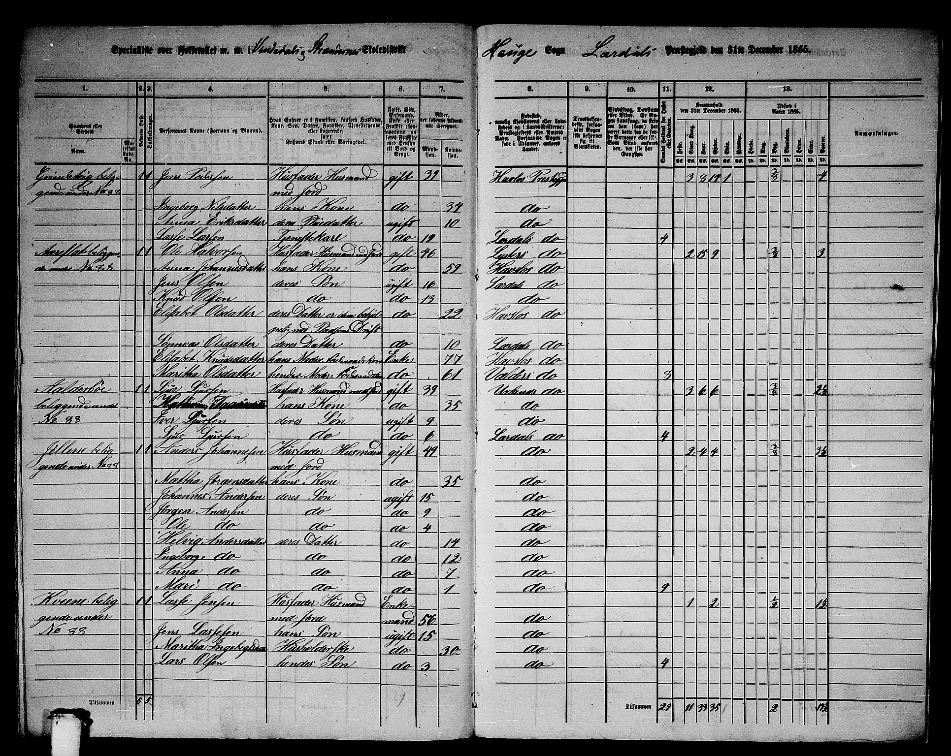 RA, 1865 census for Lærdal, 1865, p. 169