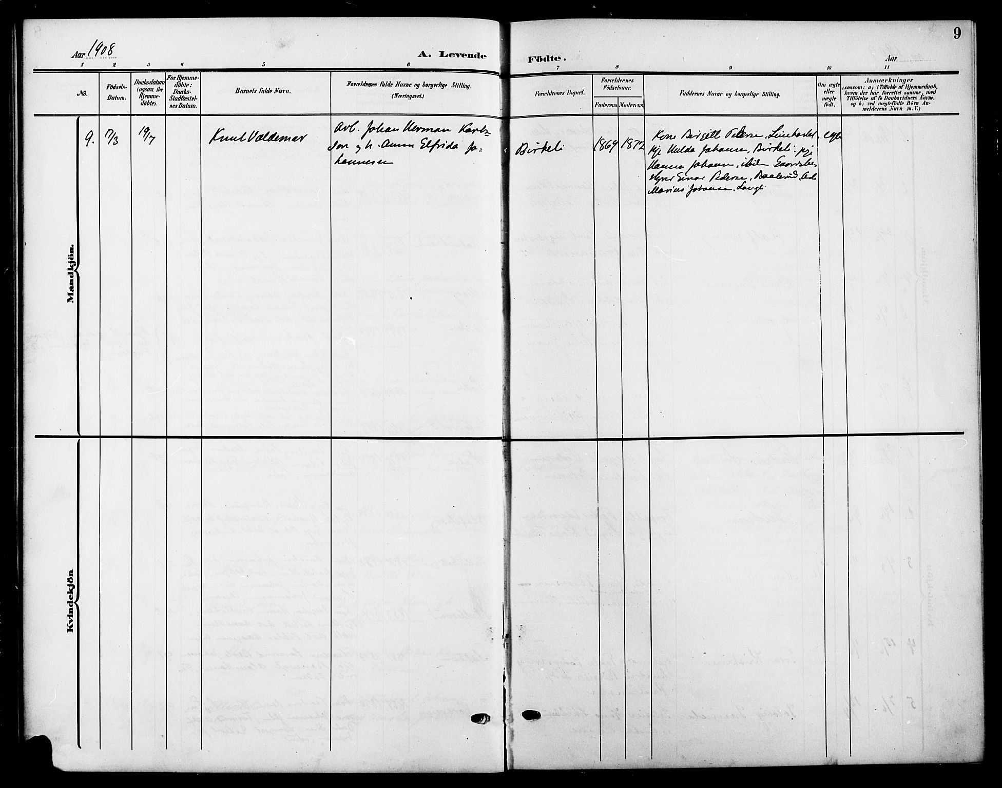 Nesodden prestekontor Kirkebøker, SAO/A-10013/G/Gb/L0001: Parish register (copy) no. II 1, 1905-1924, p. 9