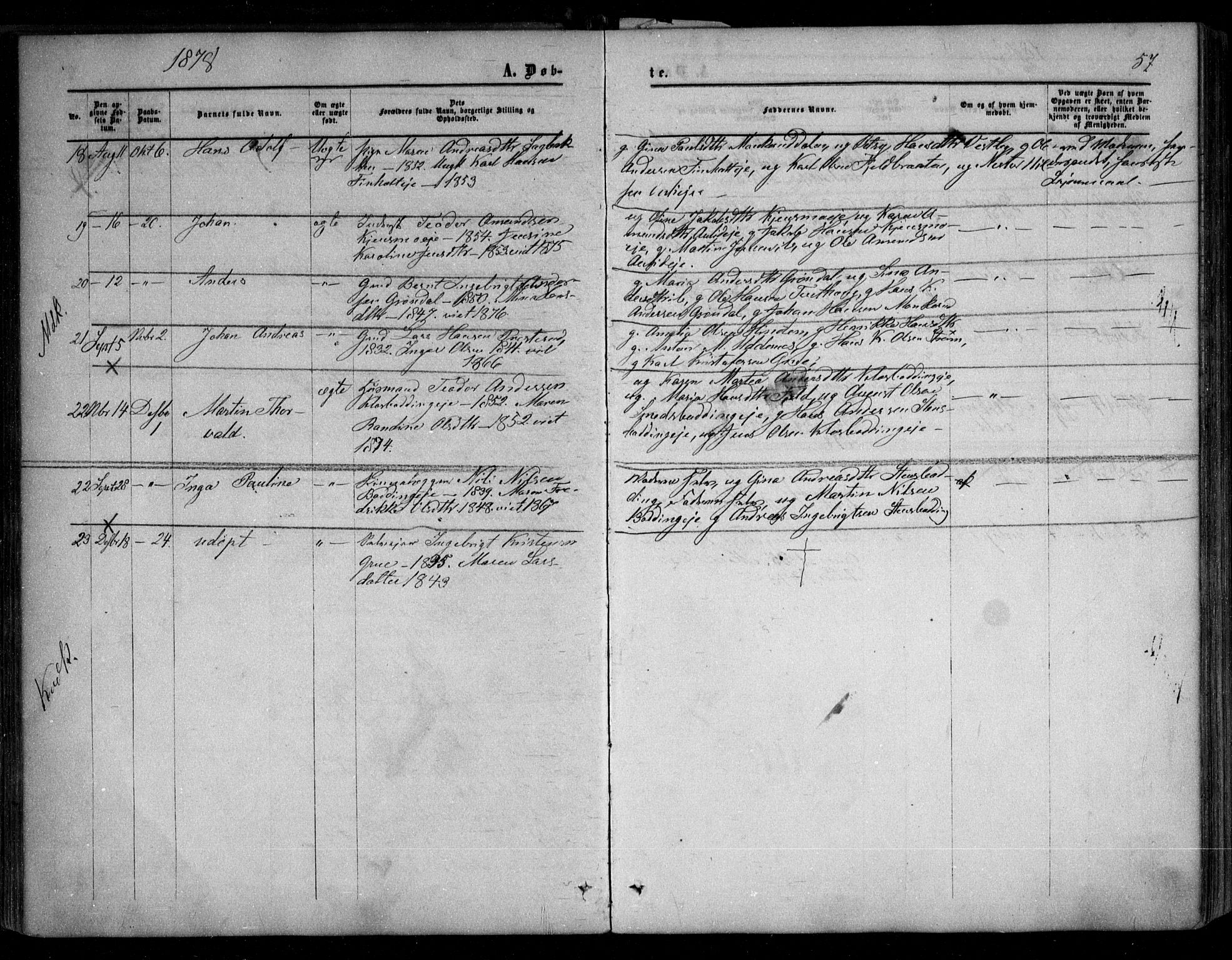 Nes prestekontor Kirkebøker, AV/SAO-A-10410/F/Fc/L0001: Parish register (official) no. III 1, 1859-1882, p. 57