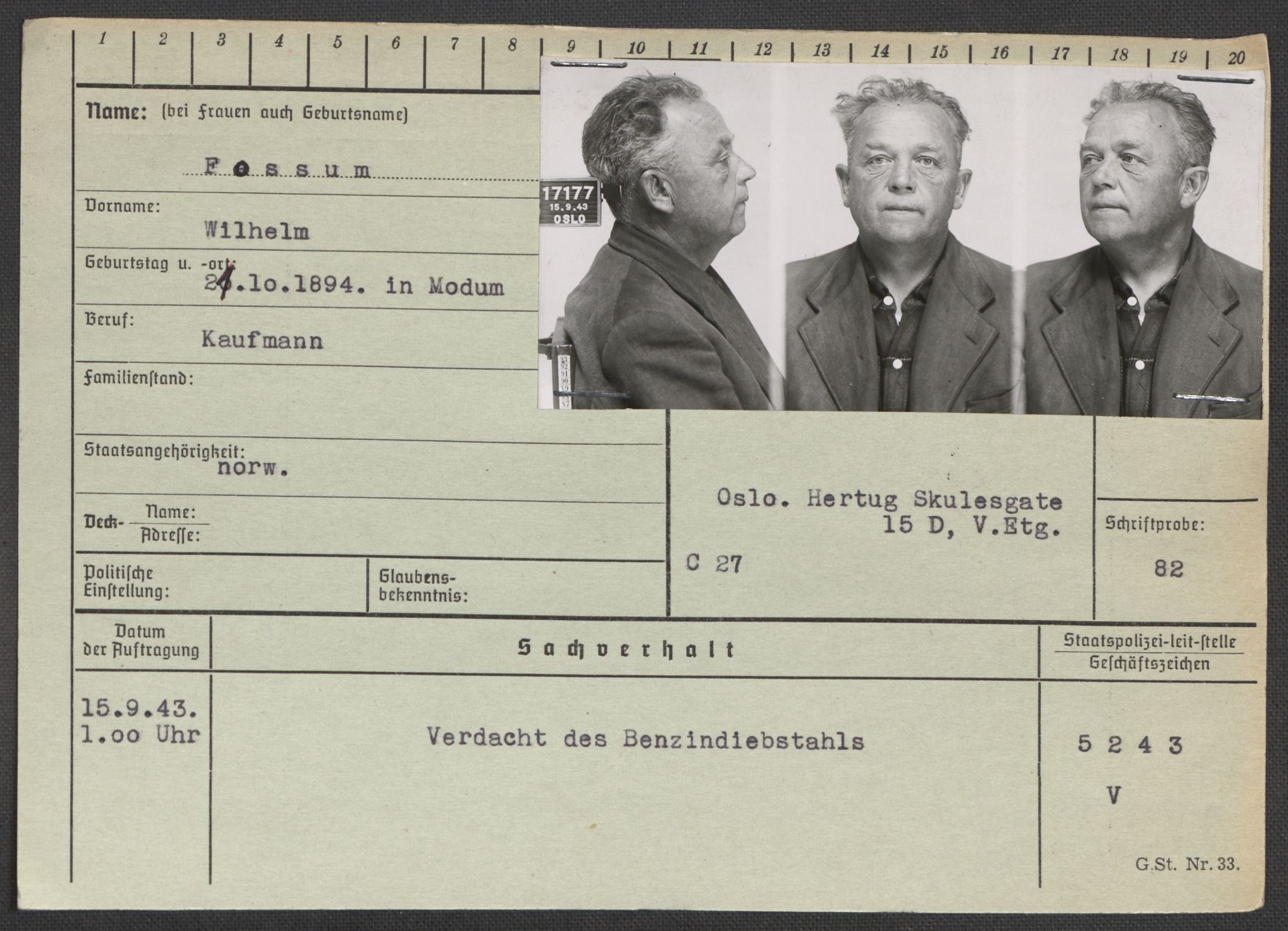 Befehlshaber der Sicherheitspolizei und des SD, AV/RA-RAFA-5969/E/Ea/Eaa/L0003: Register over norske fanger i Møllergata 19: Eng-Hag, 1940-1945, p. 500