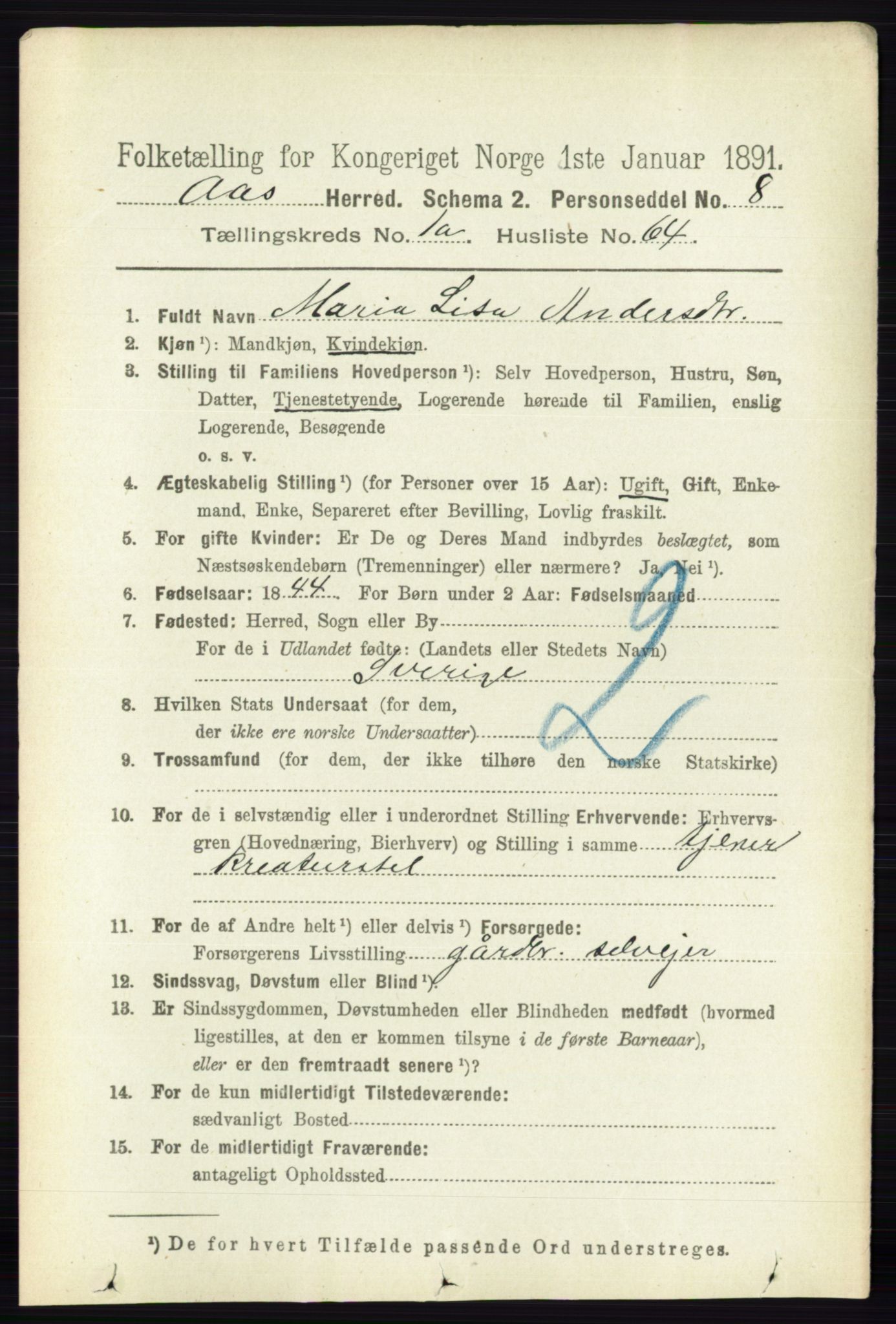 RA, 1891 census for 0214 Ås, 1891, p. 523