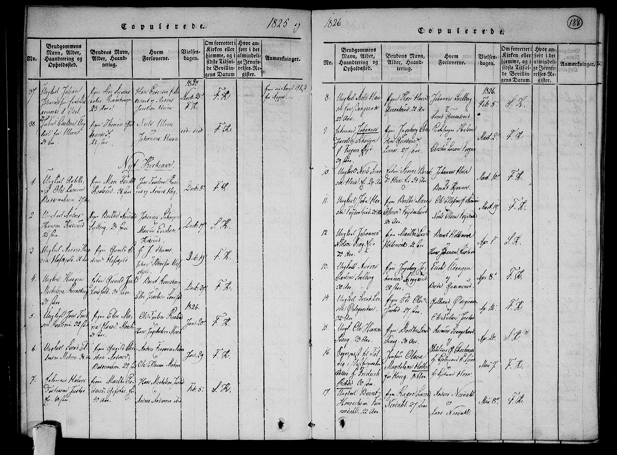 Lier kirkebøker, AV/SAKO-A-230/F/Fa/L0009: Parish register (official) no. I 9, 1824-1827, p. 188