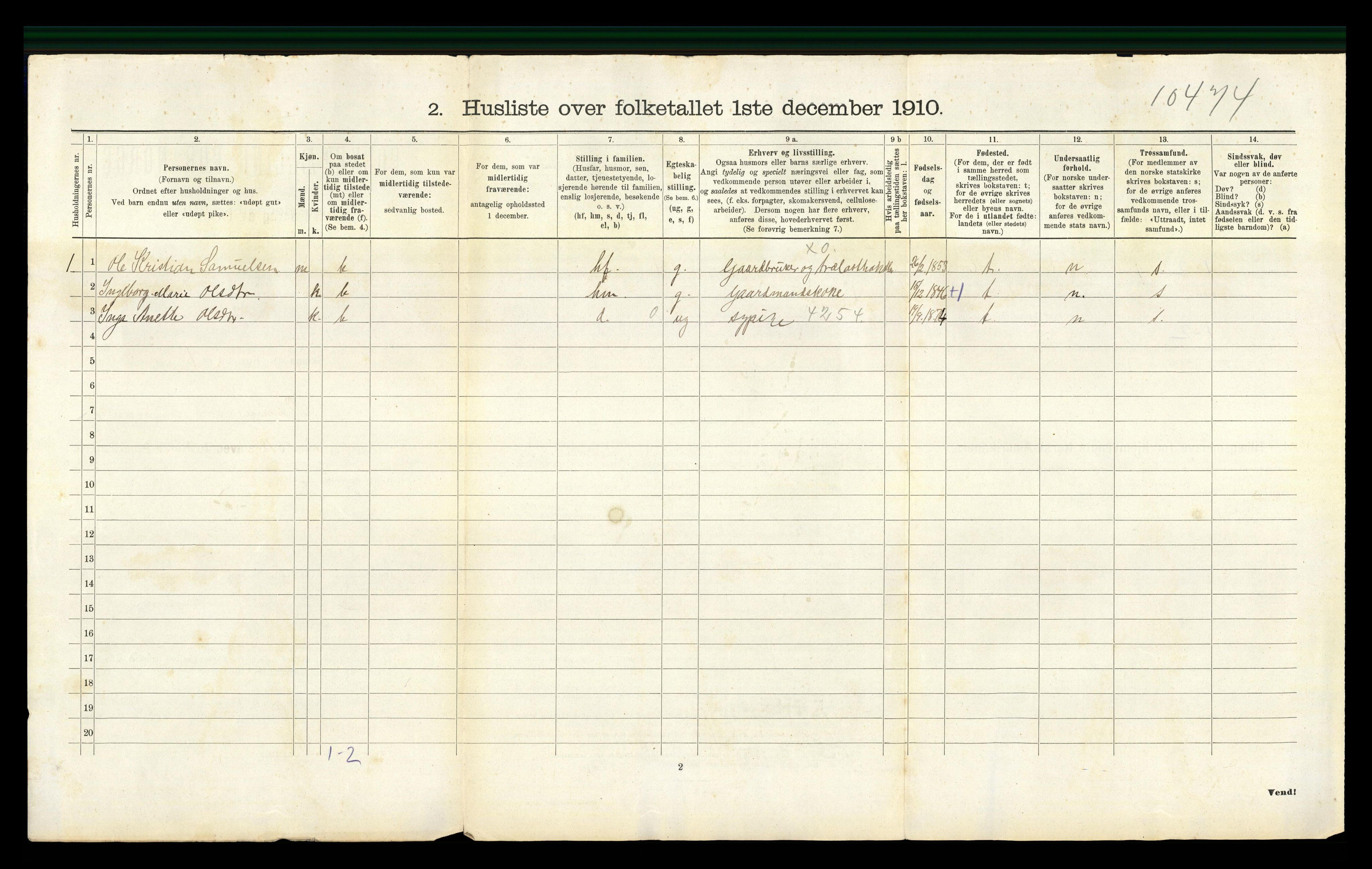 RA, 1910 census for Ramnes, 1910, p. 585