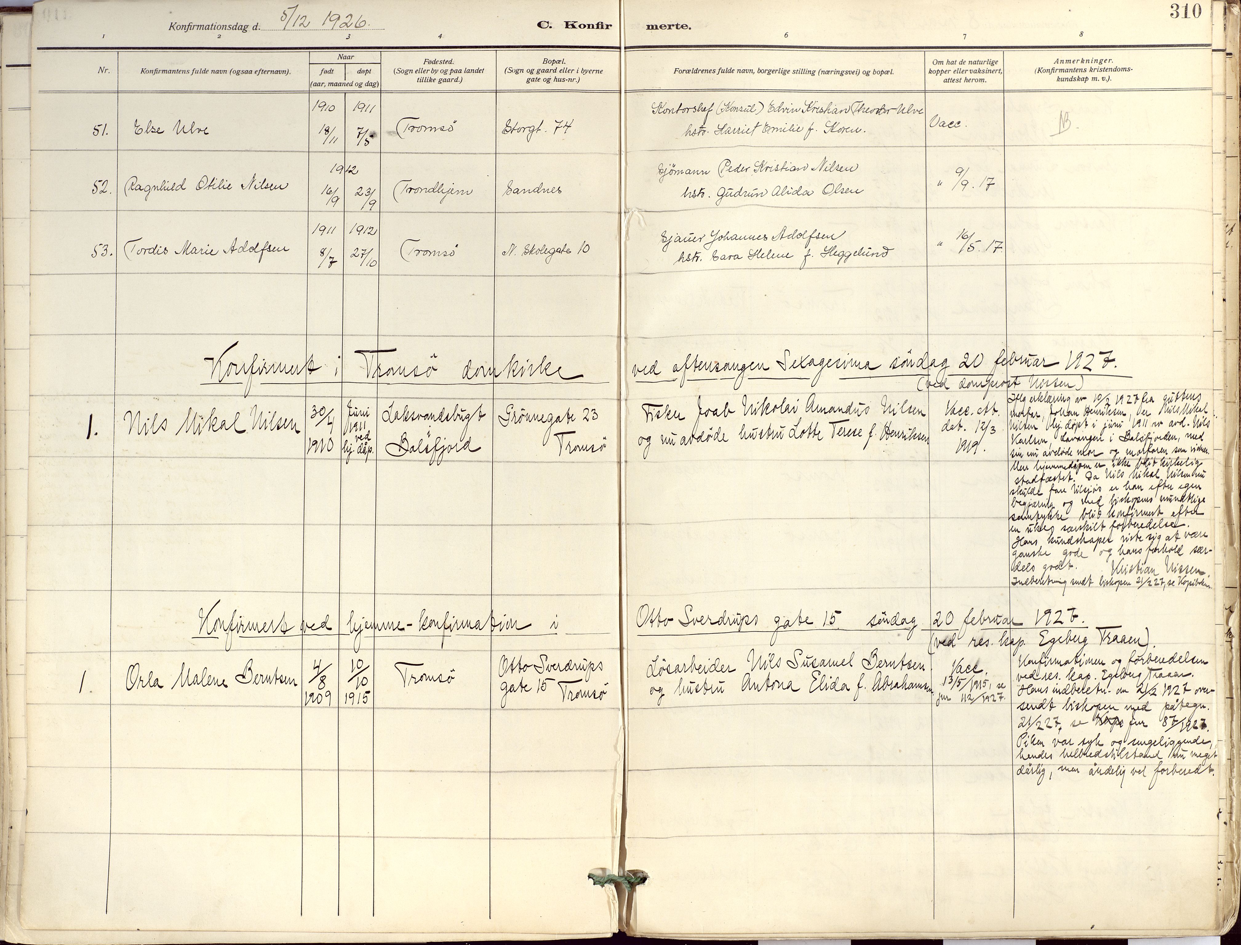 Tromsø sokneprestkontor/stiftsprosti/domprosti, AV/SATØ-S-1343/G/Ga/L0019kirke: Parish register (official) no. 19, 1917-1927, p. 310