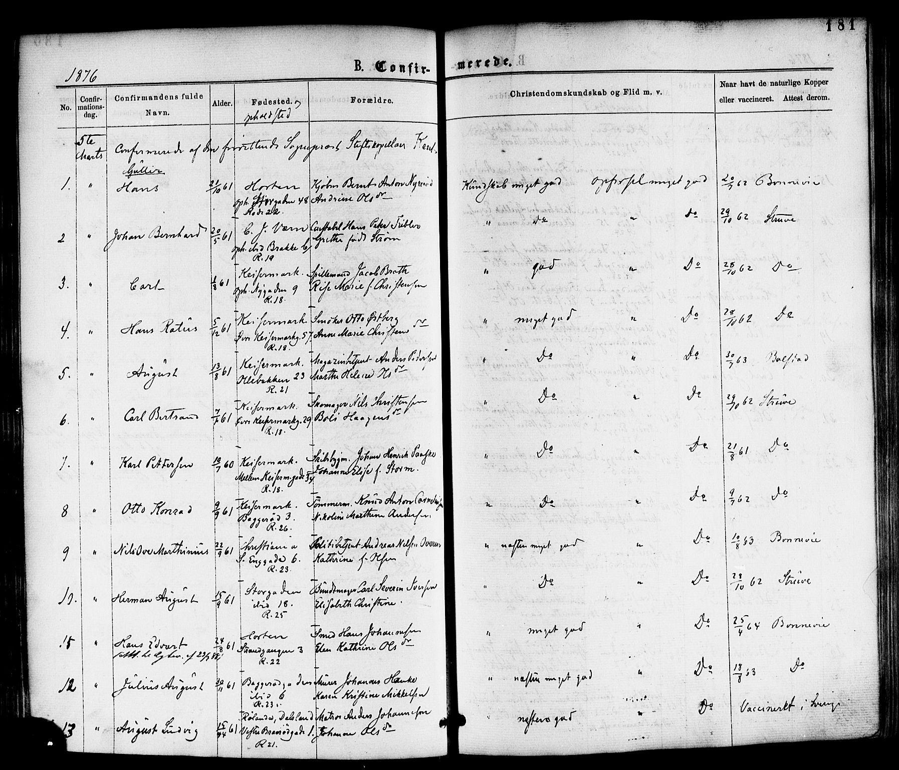 Horten kirkebøker, SAKO/A-348/F/Fa/L0002: Parish register (official) no. 2, 1872-1877, p. 181