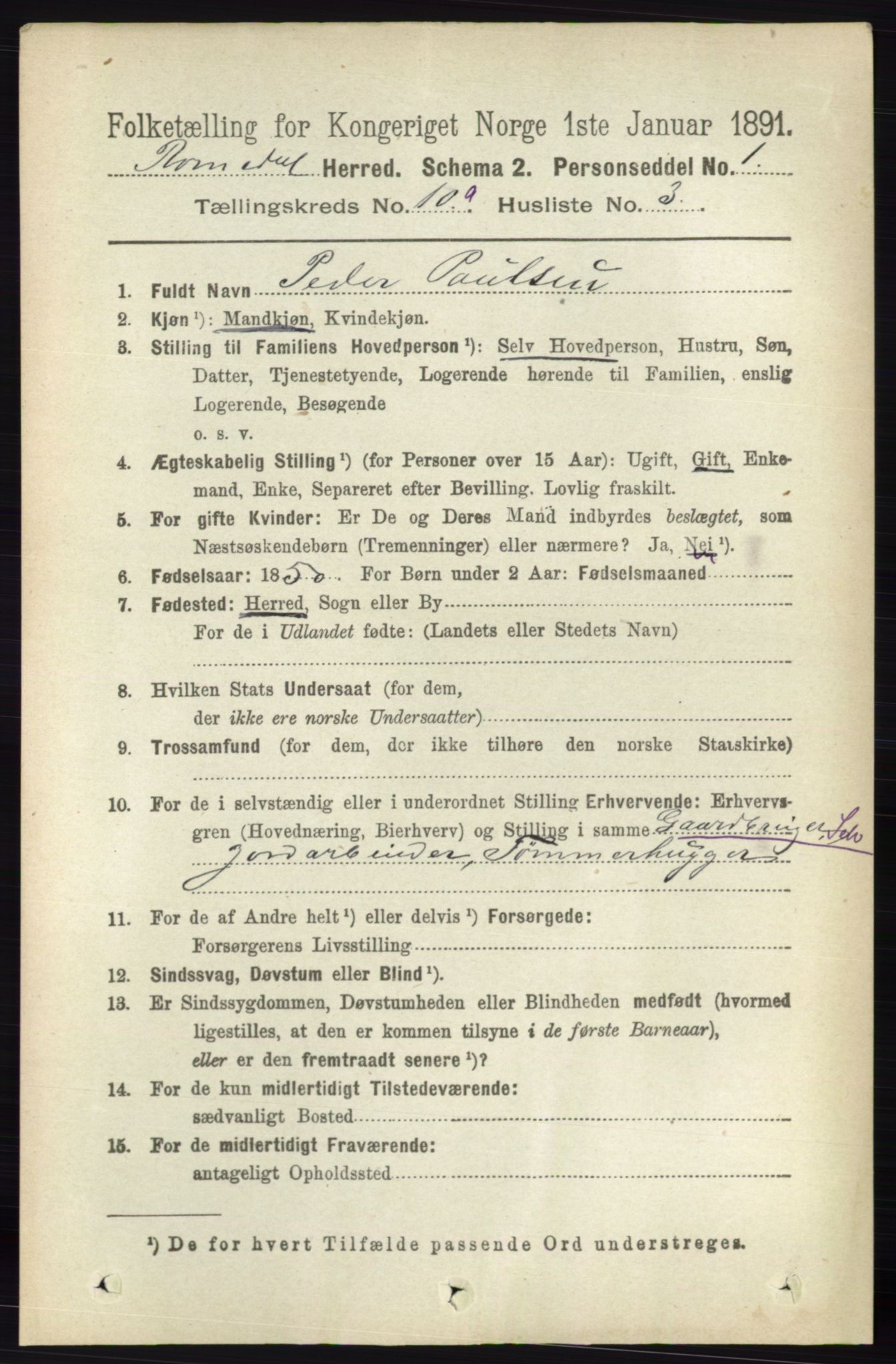 RA, 1891 census for 0416 Romedal, 1891, p. 4822