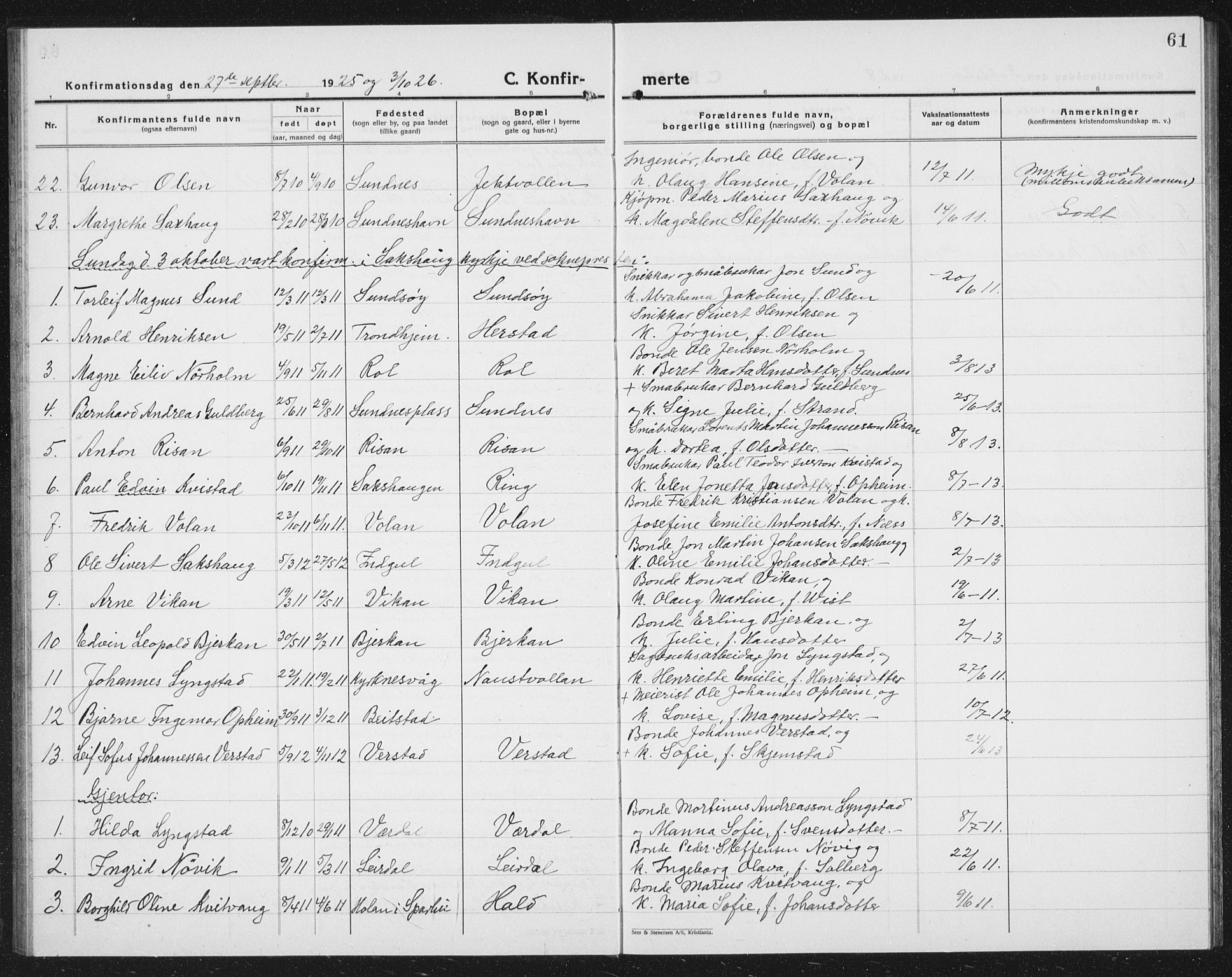 Ministerialprotokoller, klokkerbøker og fødselsregistre - Nord-Trøndelag, AV/SAT-A-1458/730/L0303: Parish register (copy) no. 730C06, 1924-1933, p. 61
