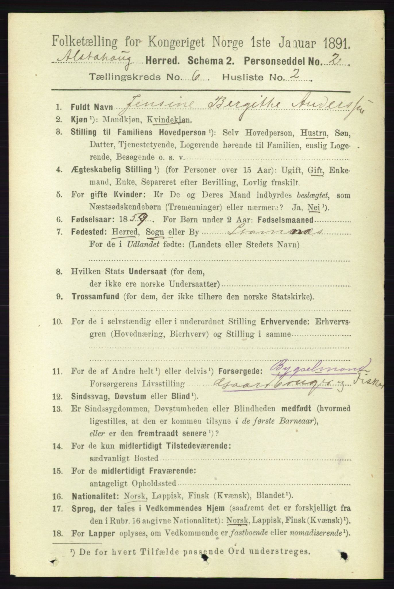 RA, 1891 census for 1820 Alstahaug, 1891, p. 2104