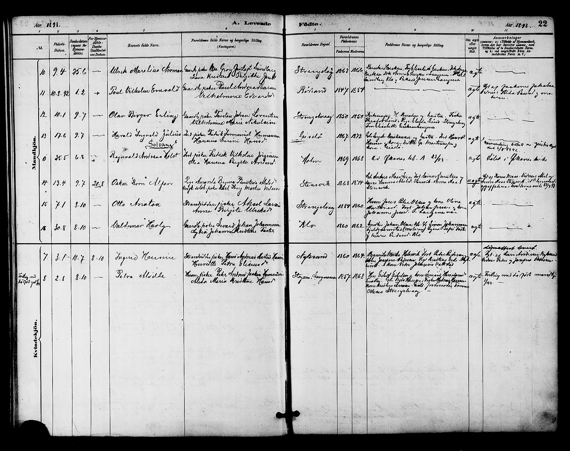 Ministerialprotokoller, klokkerbøker og fødselsregistre - Nordland, SAT/A-1459/894/L1355: Parish register (official) no. 894A01, 1885-1896, p. 22