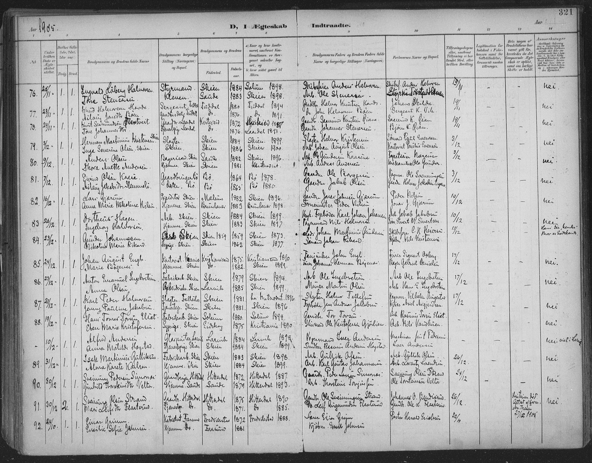 Skien kirkebøker, SAKO/A-302/F/Fa/L0011: Parish register (official) no. 11, 1900-1907, p. 321