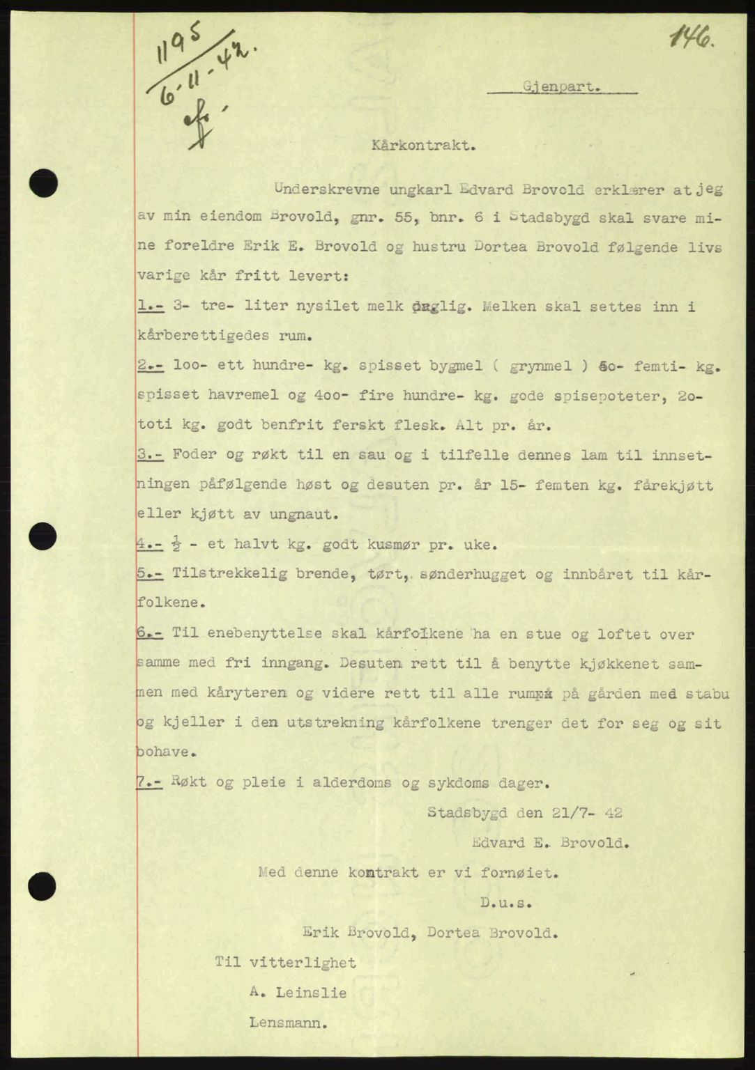 Fosen sorenskriveri, AV/SAT-A-1107/1/2/2C: Mortgage book no. A/B, 1941-1945, Diary no: : 1195/1942