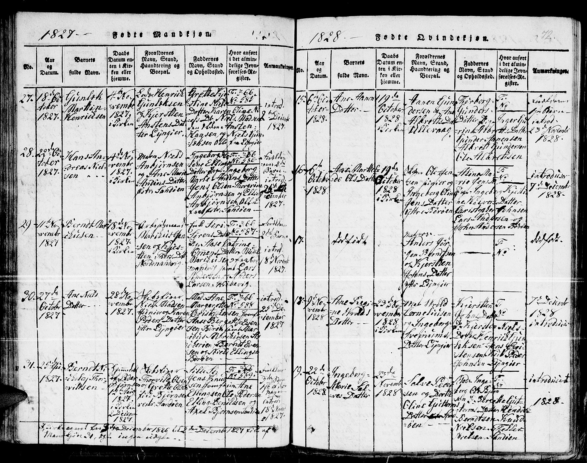 Dypvåg sokneprestkontor, SAK/1111-0007/F/Fb/Fba/L0009: Parish register (copy) no. B 9, 1816-1842, p. 72