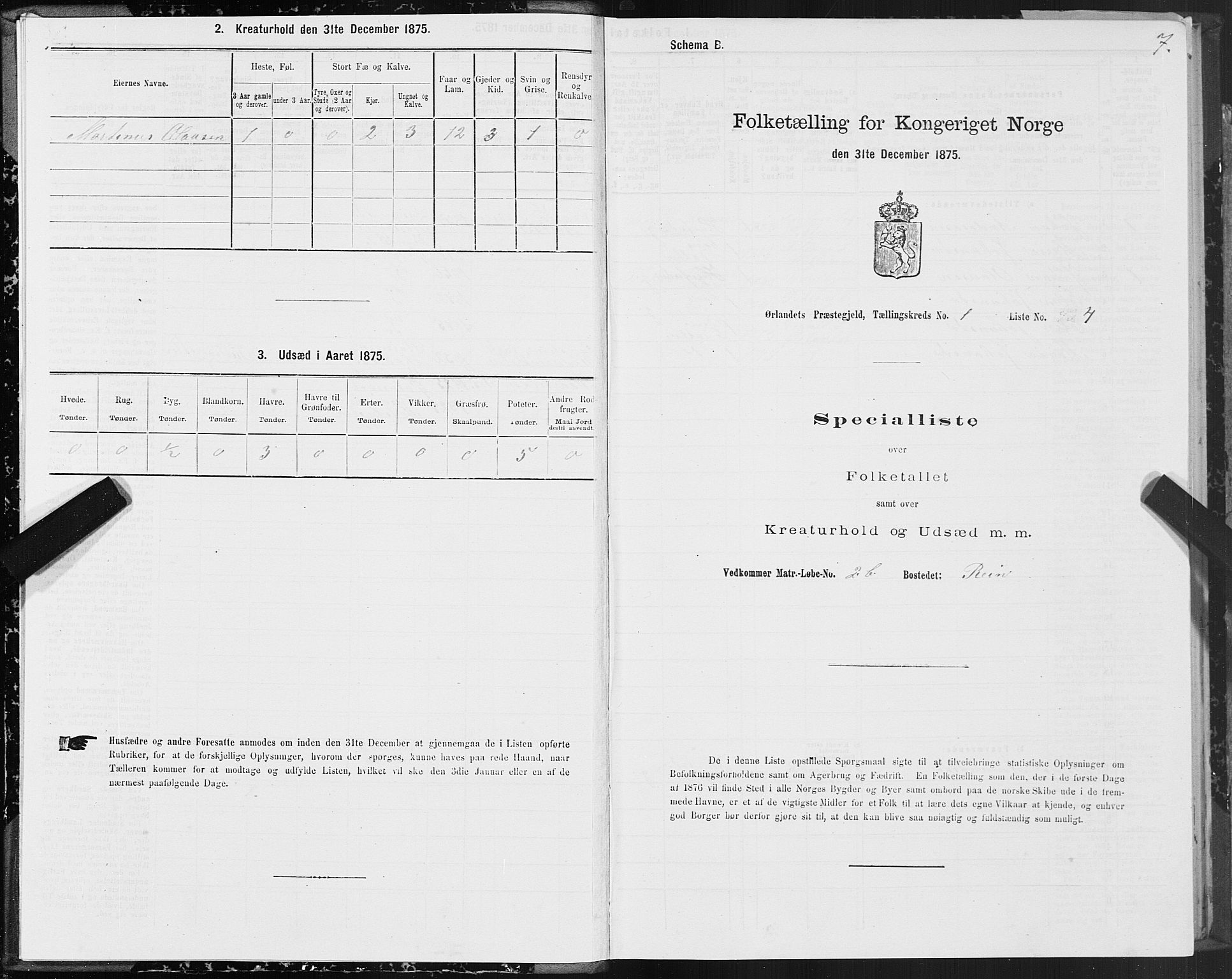 SAT, 1875 census for 1621P Ørland, 1875, p. 1007