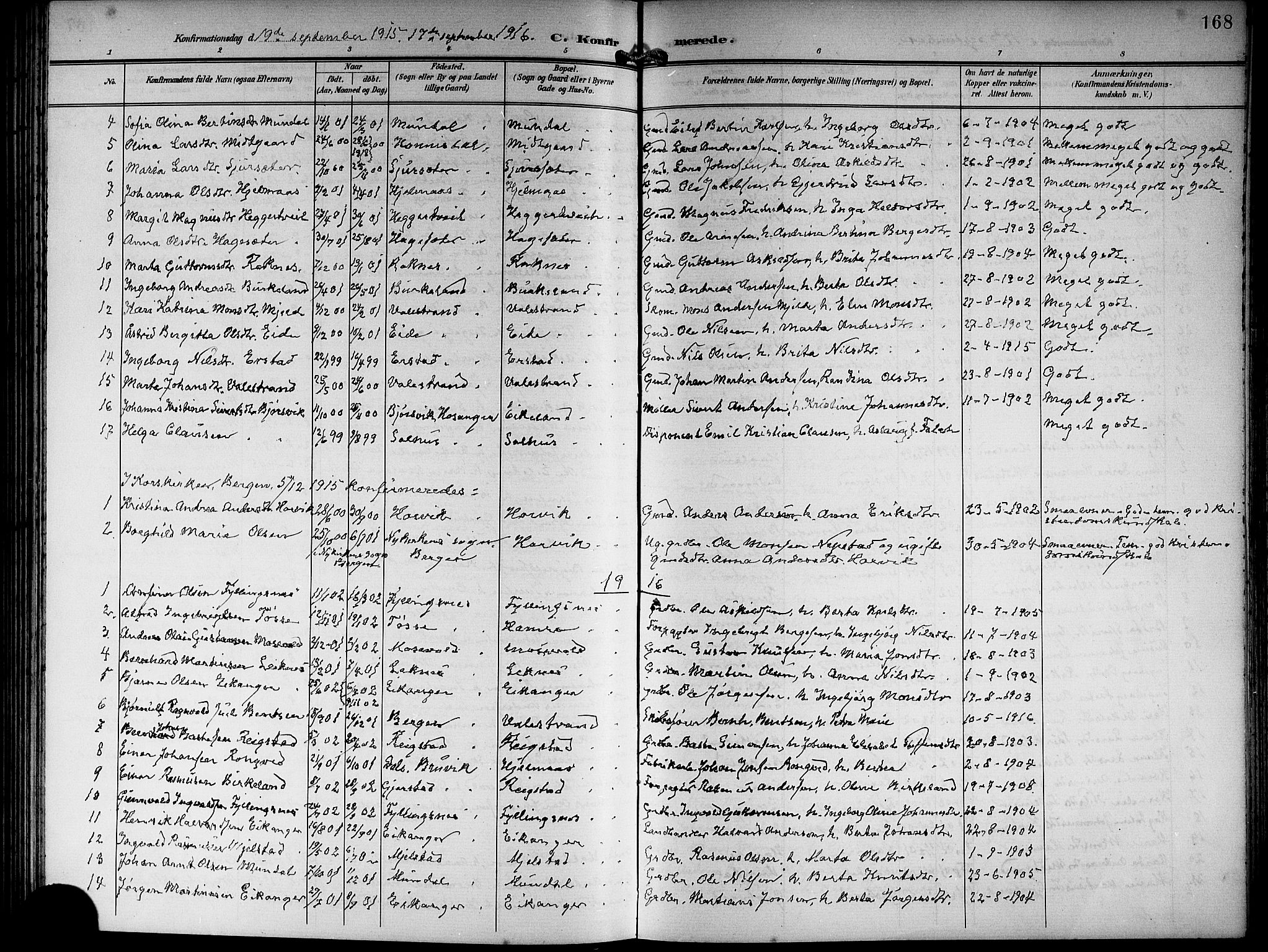 Hamre sokneprestembete, SAB/A-75501/H/Ha/Hab: Parish register (copy) no. B 4, 1898-1919, p. 168