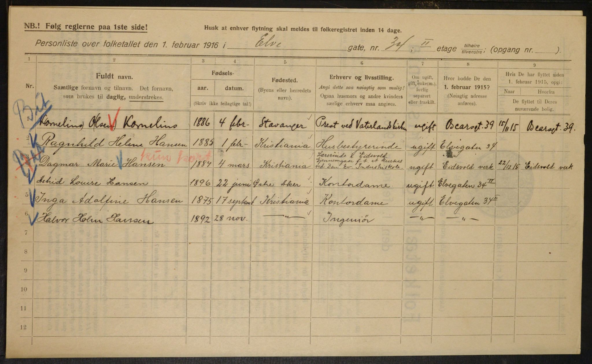 OBA, Municipal Census 1916 for Kristiania, 1916, p. 21327